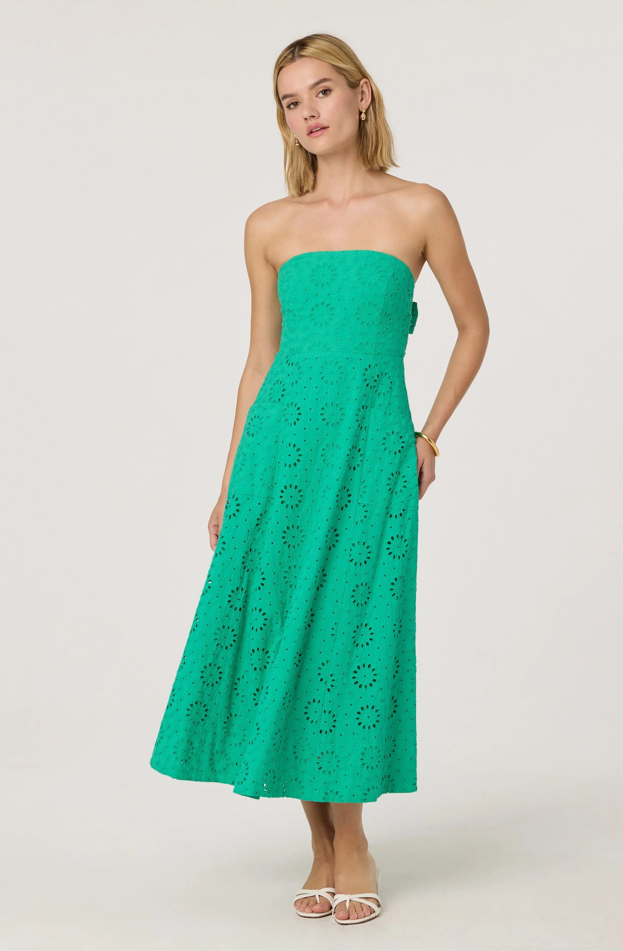 Eyelet Strapless Midi Dress