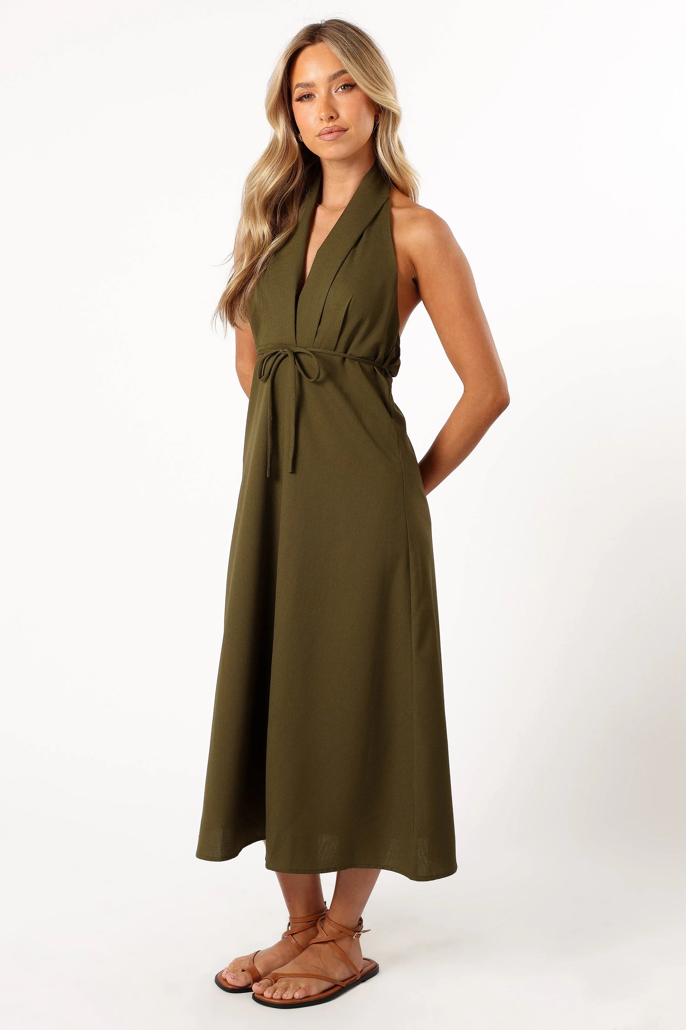 Ivy Halterneck Midi Dress - Olive