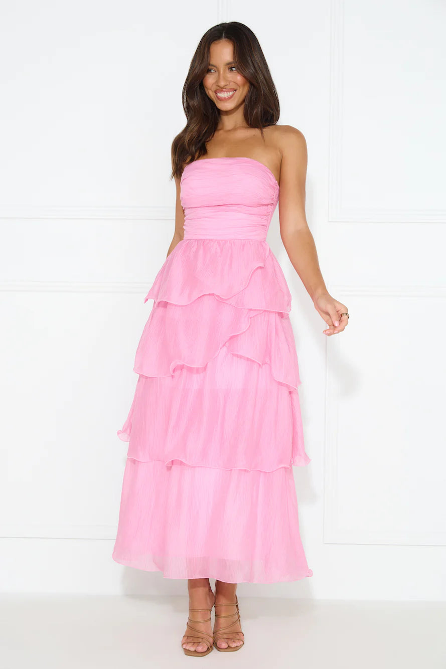 Number One Option Strapless Midi Dress Pink