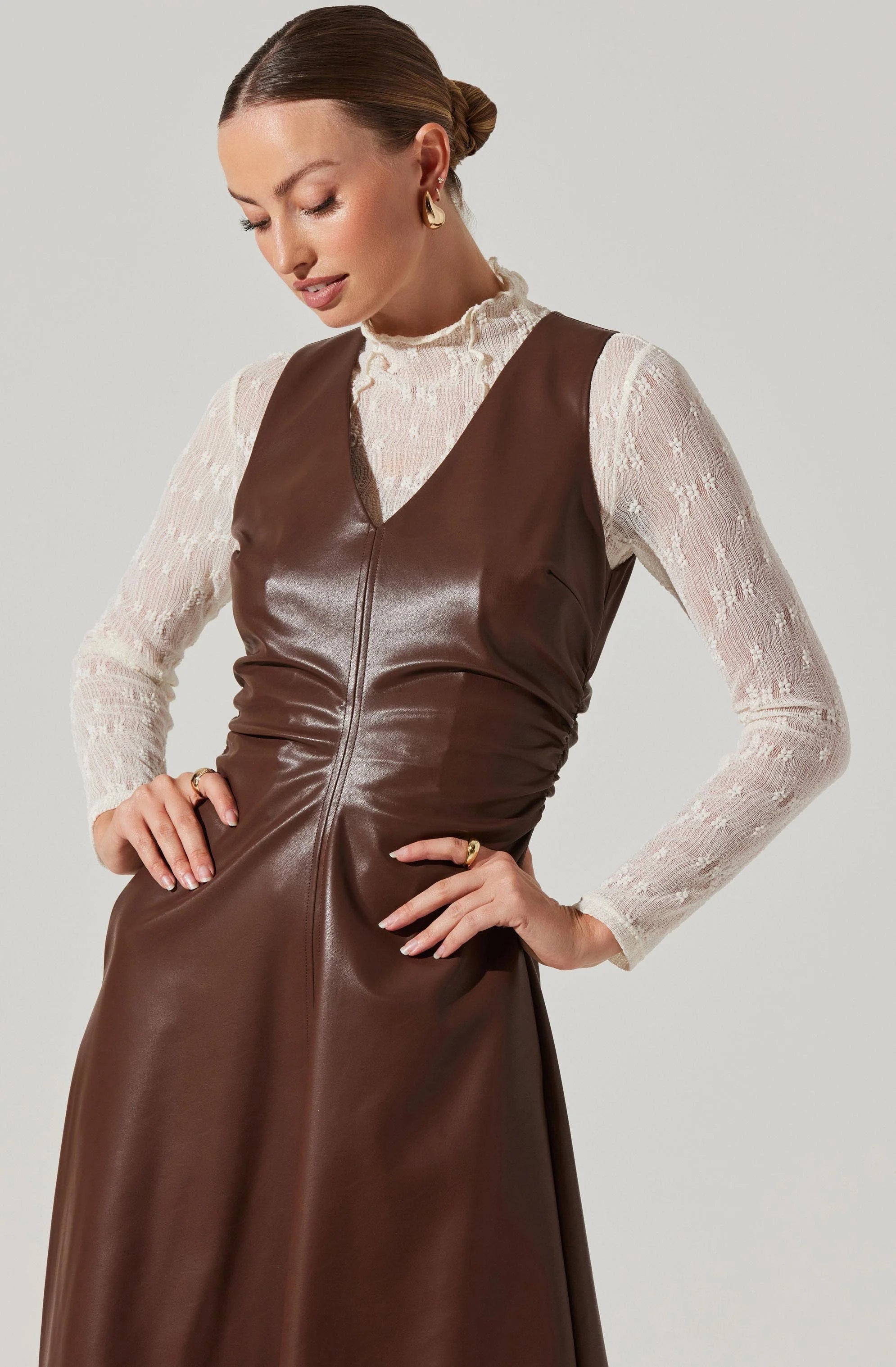 Omaira Faux Leather Midi Dress