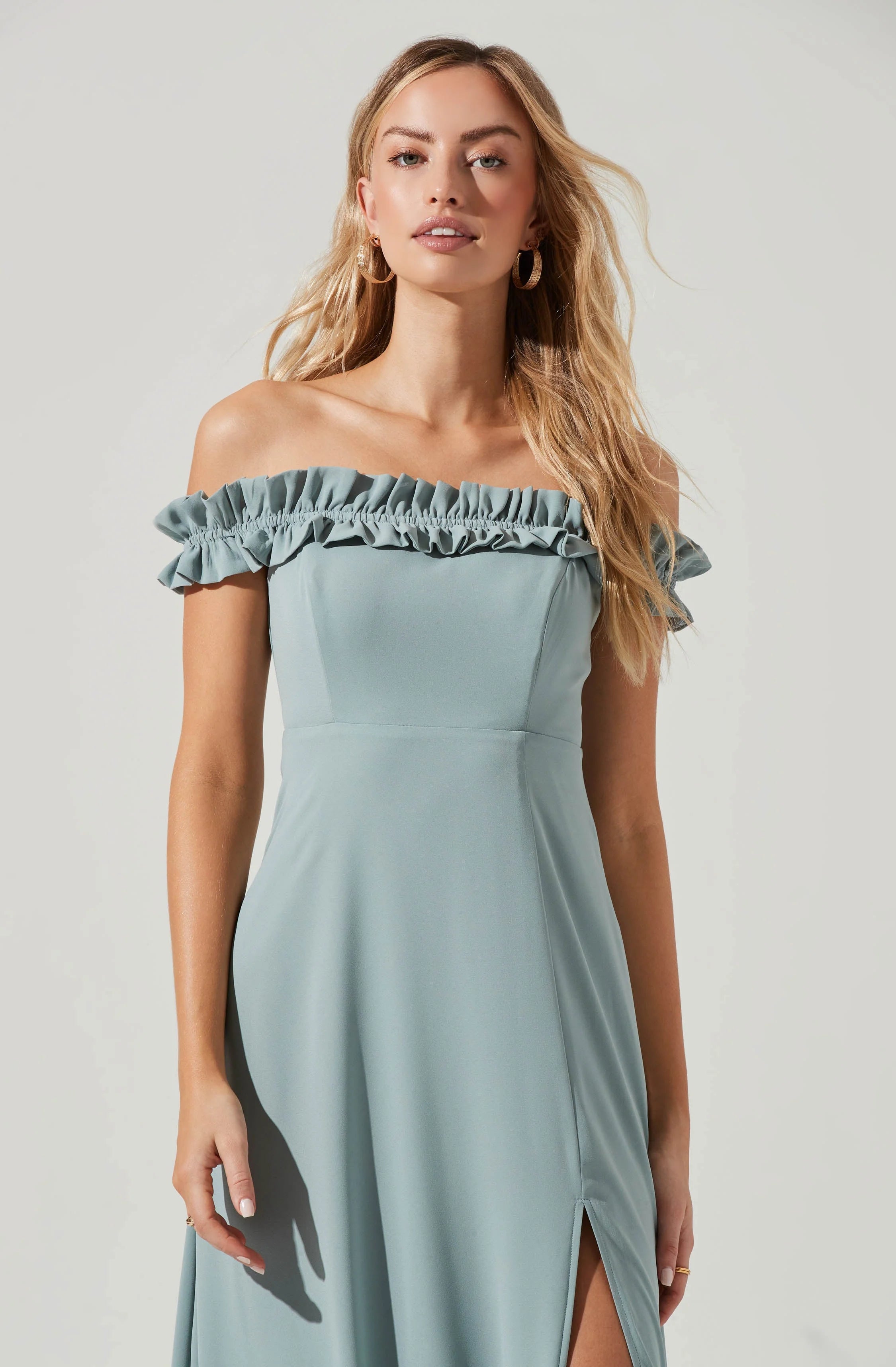Venetia Off Shoulder Ruffle Trim Maxi Dress