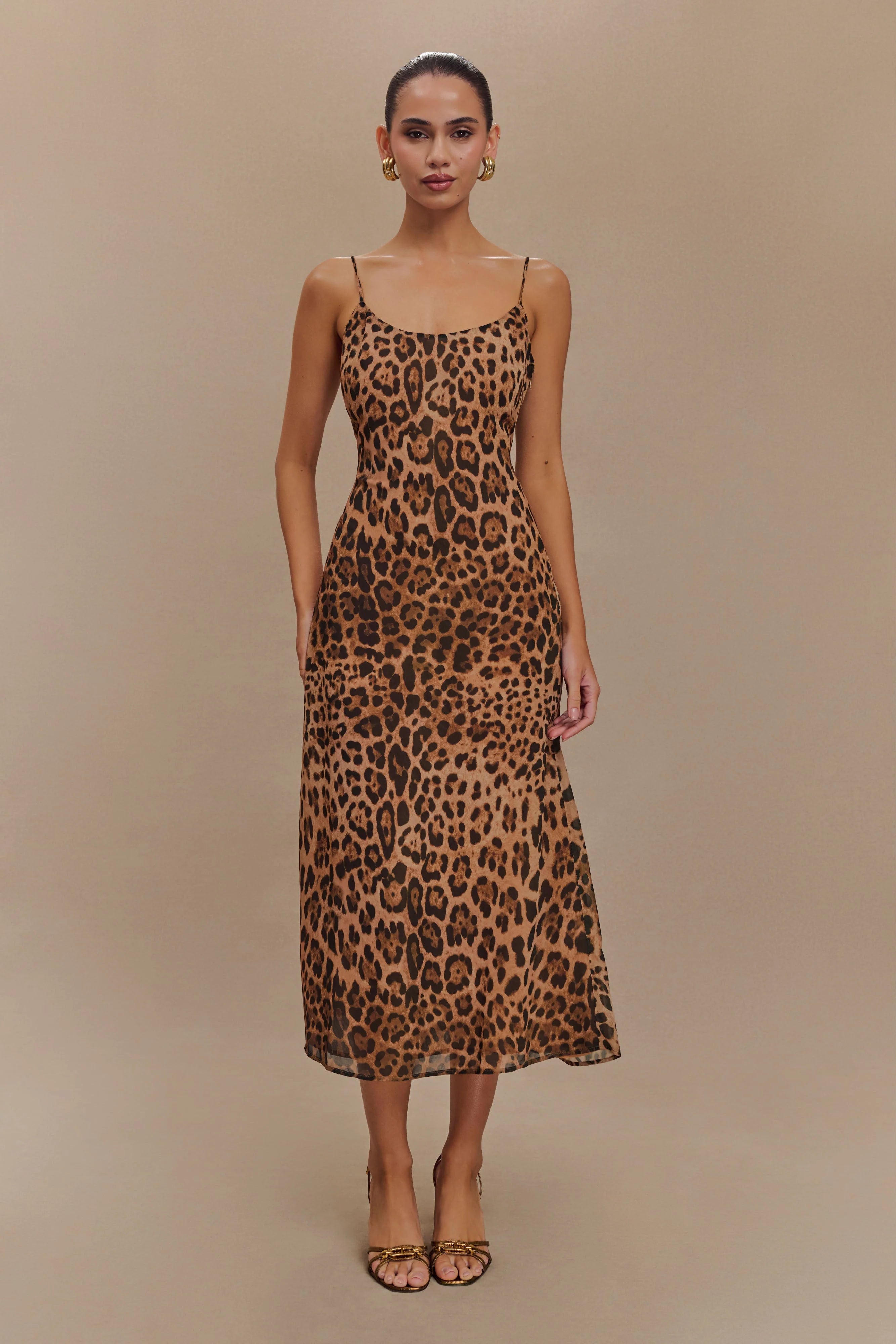Leanne Chiffon Midi Dress - Leopard Print