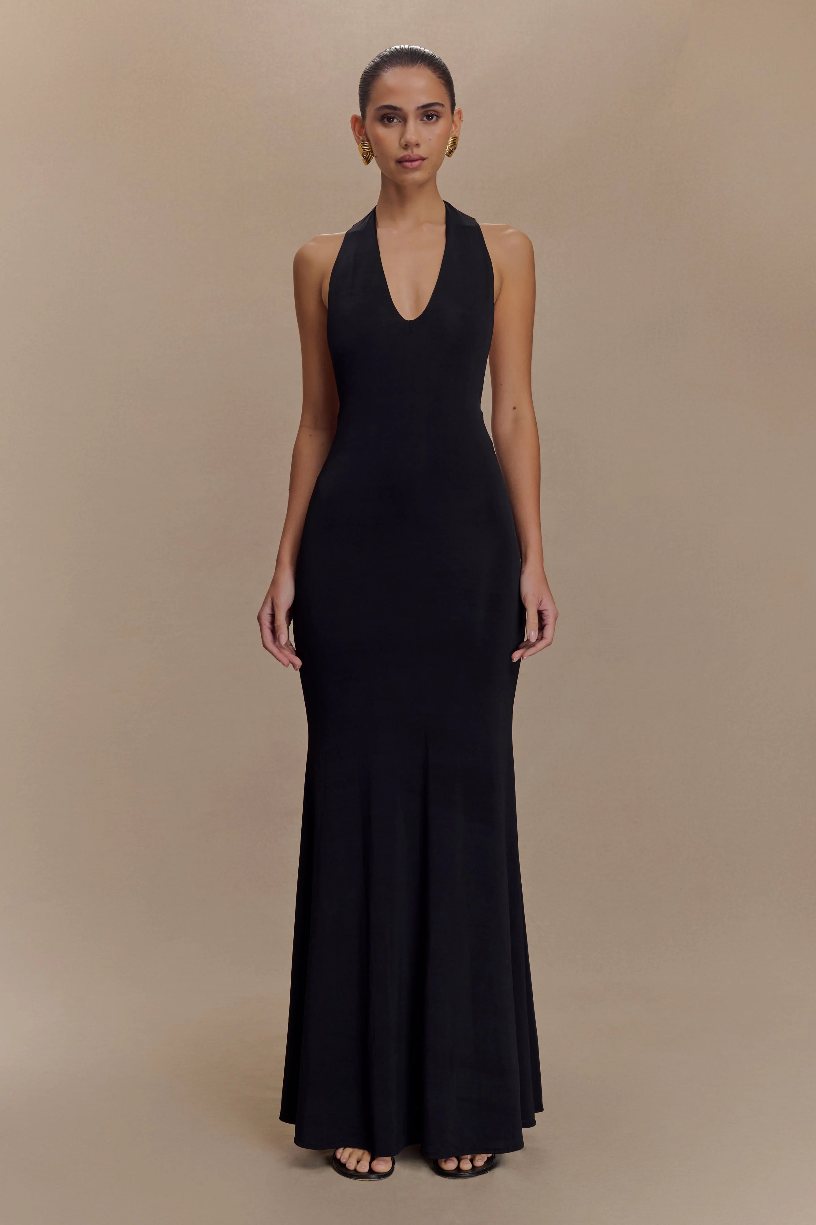 Elke Slinky V Neck Maxi Dress - Black