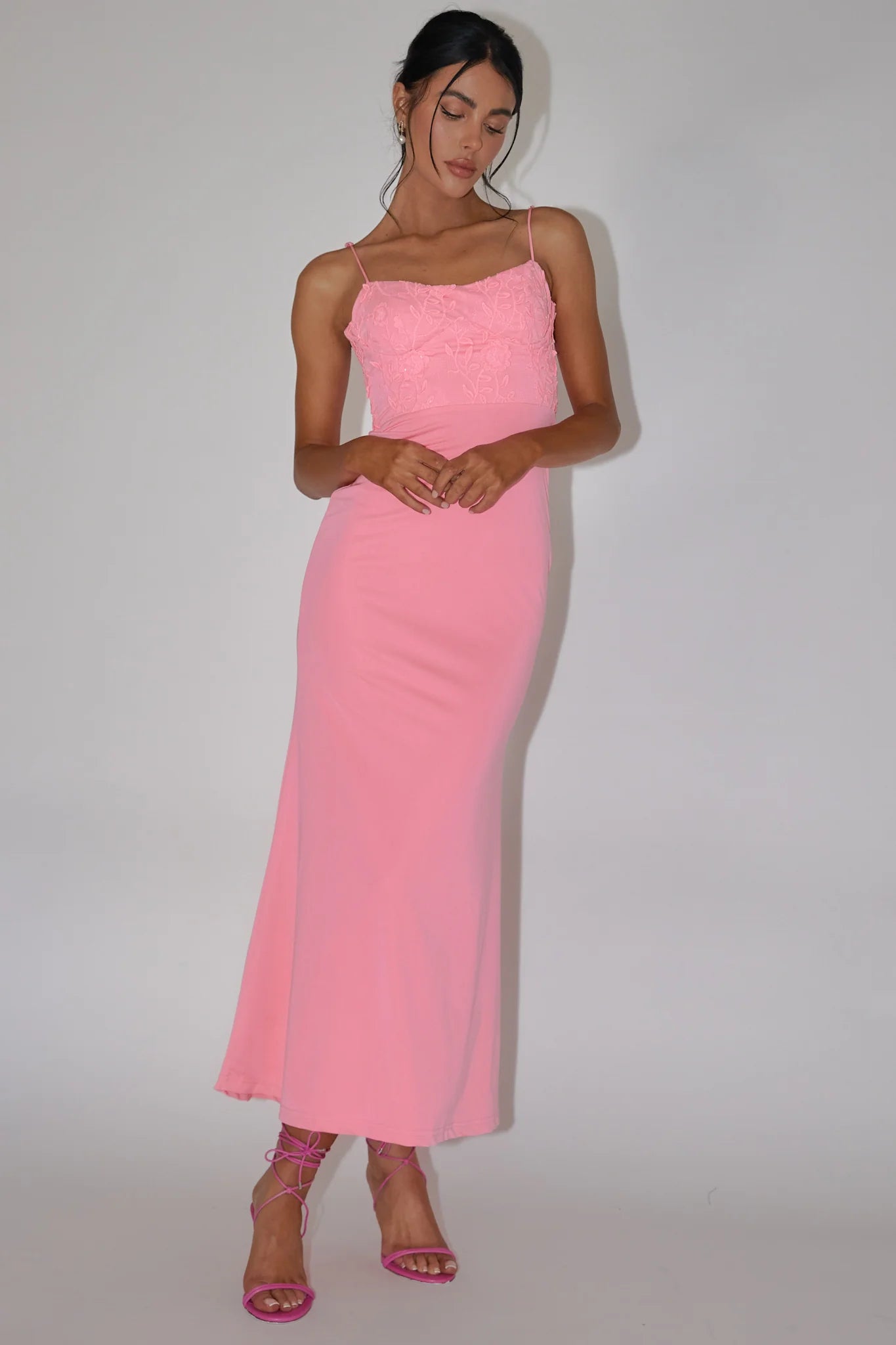 Likita Floral Applique Bodice Maxi Dress Pink