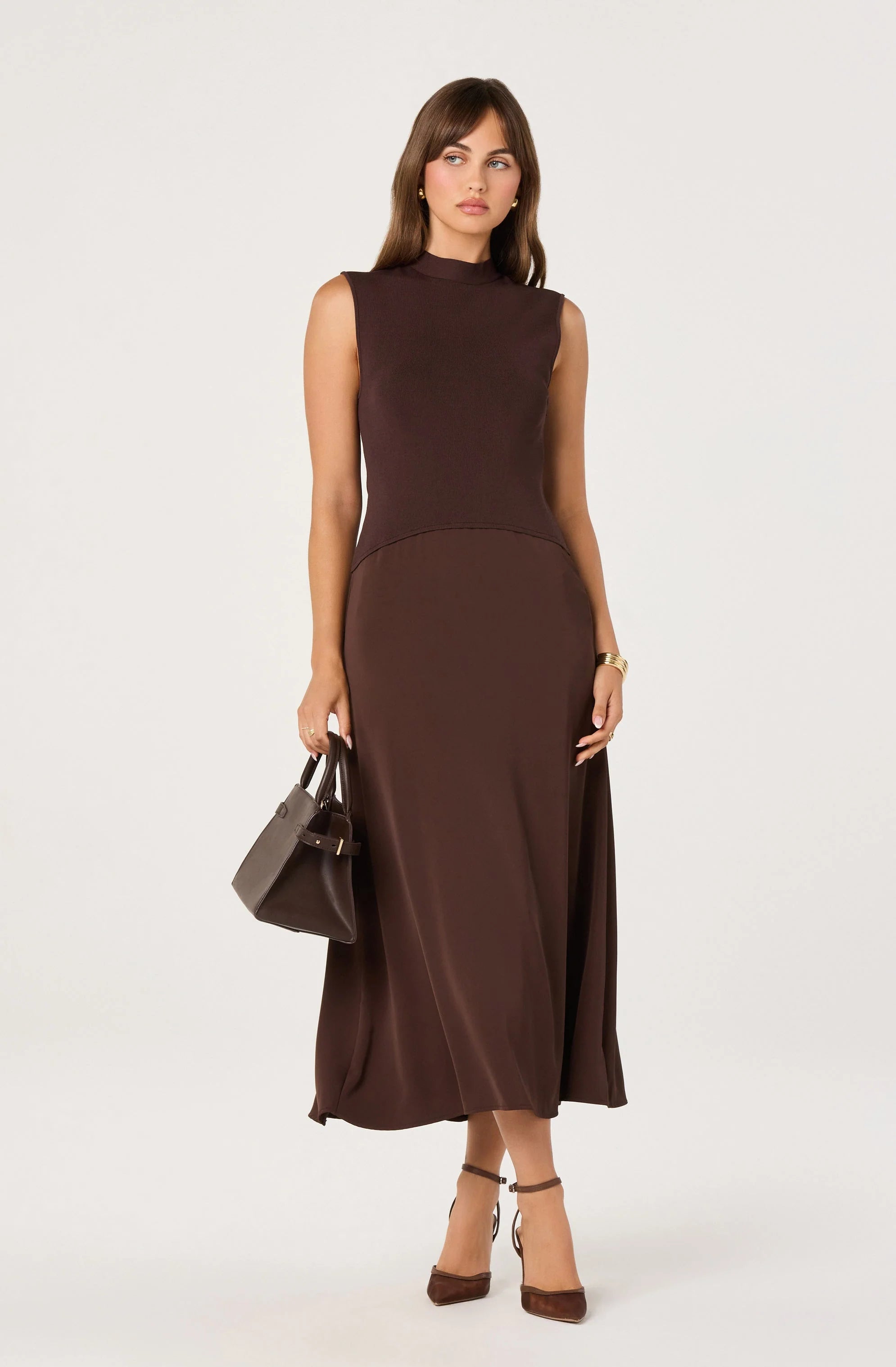 High Neck Tie-Back Midi Dress