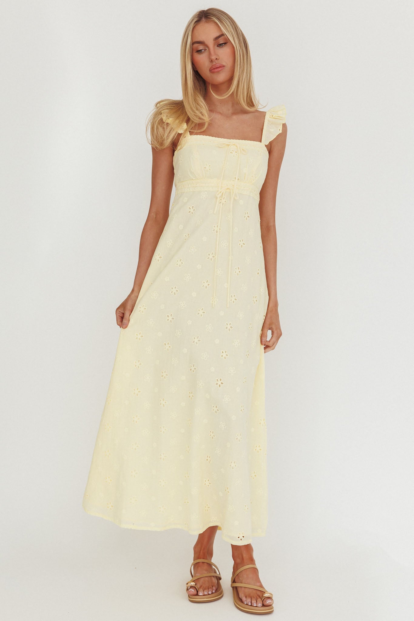 Zimmer Eyelet Frill Strap Maxi Dress Butter