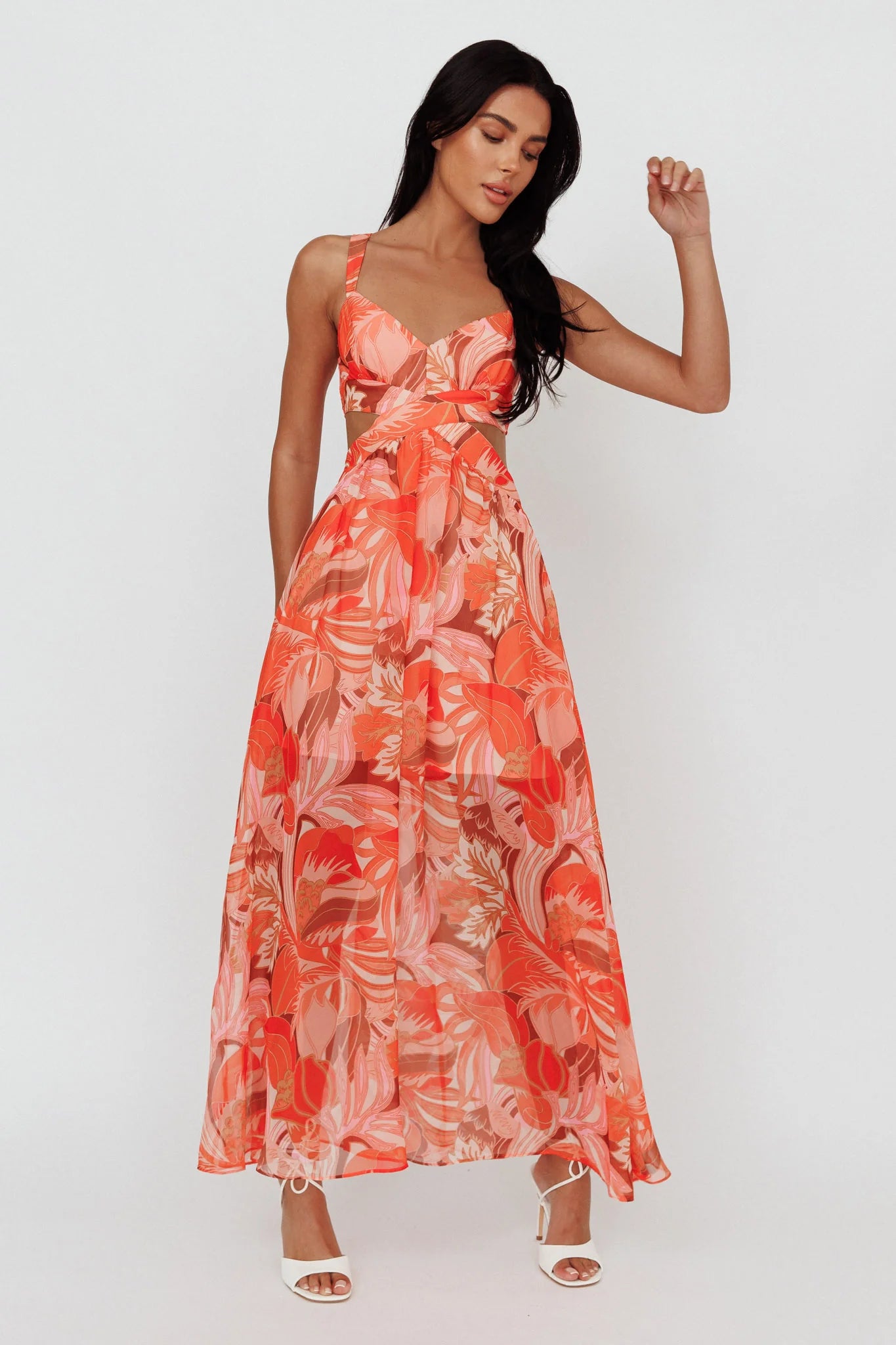 Maura Lace-Up Back Maxi Dress Floral Red