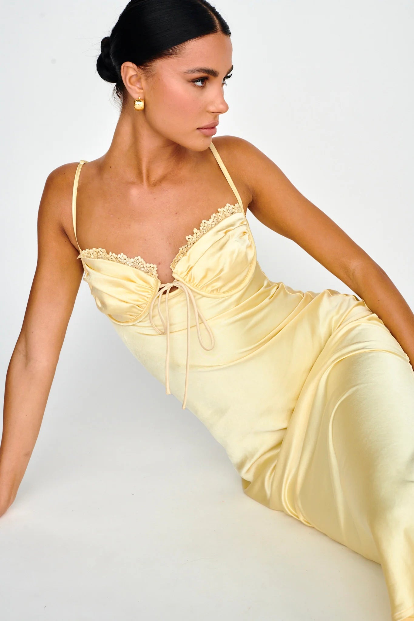 Fortune Lace Trim Bust Tie Midi Dress Butter