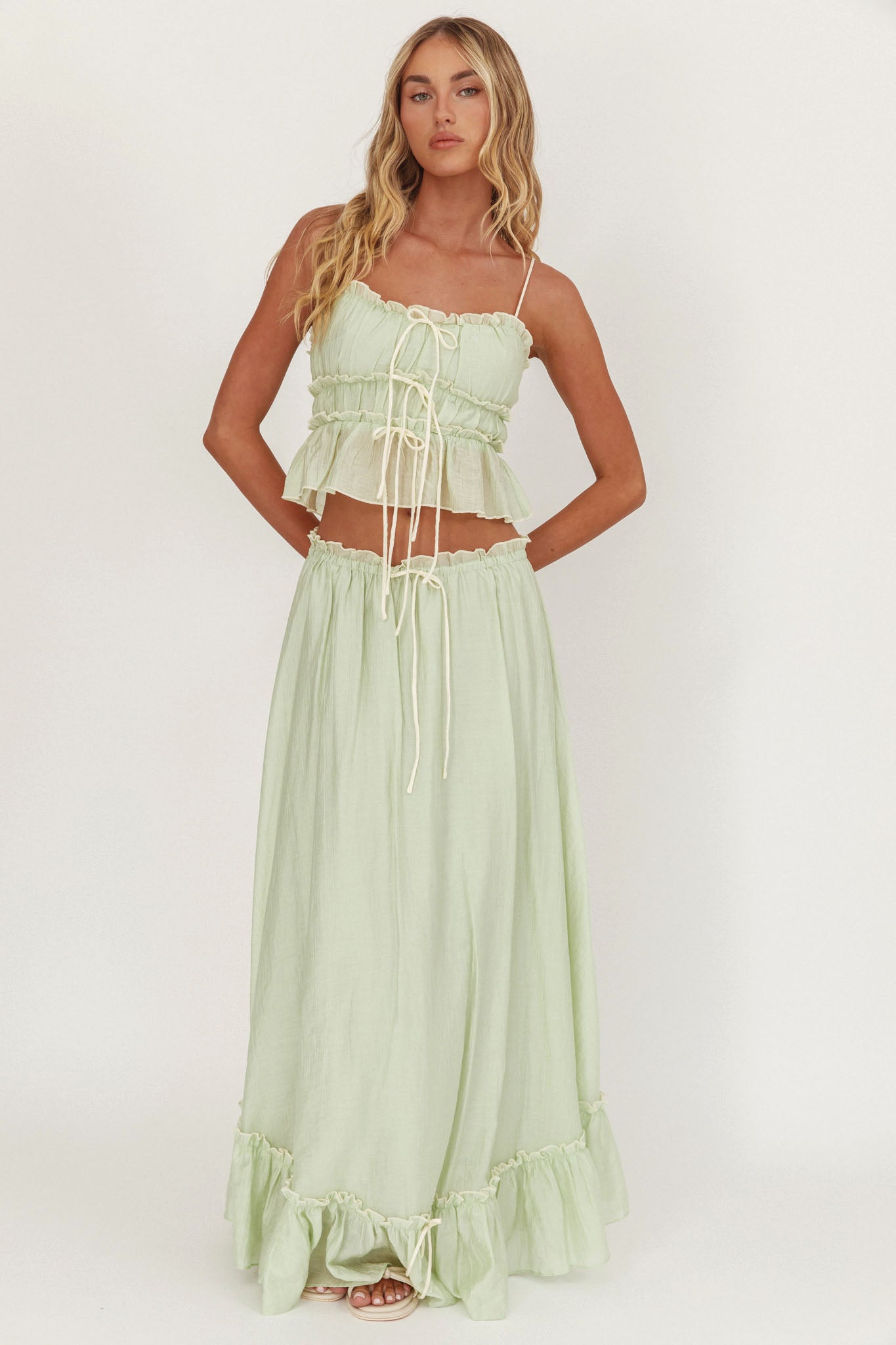 Maidens Tie Detail Overlock Maxi Skirt Sage