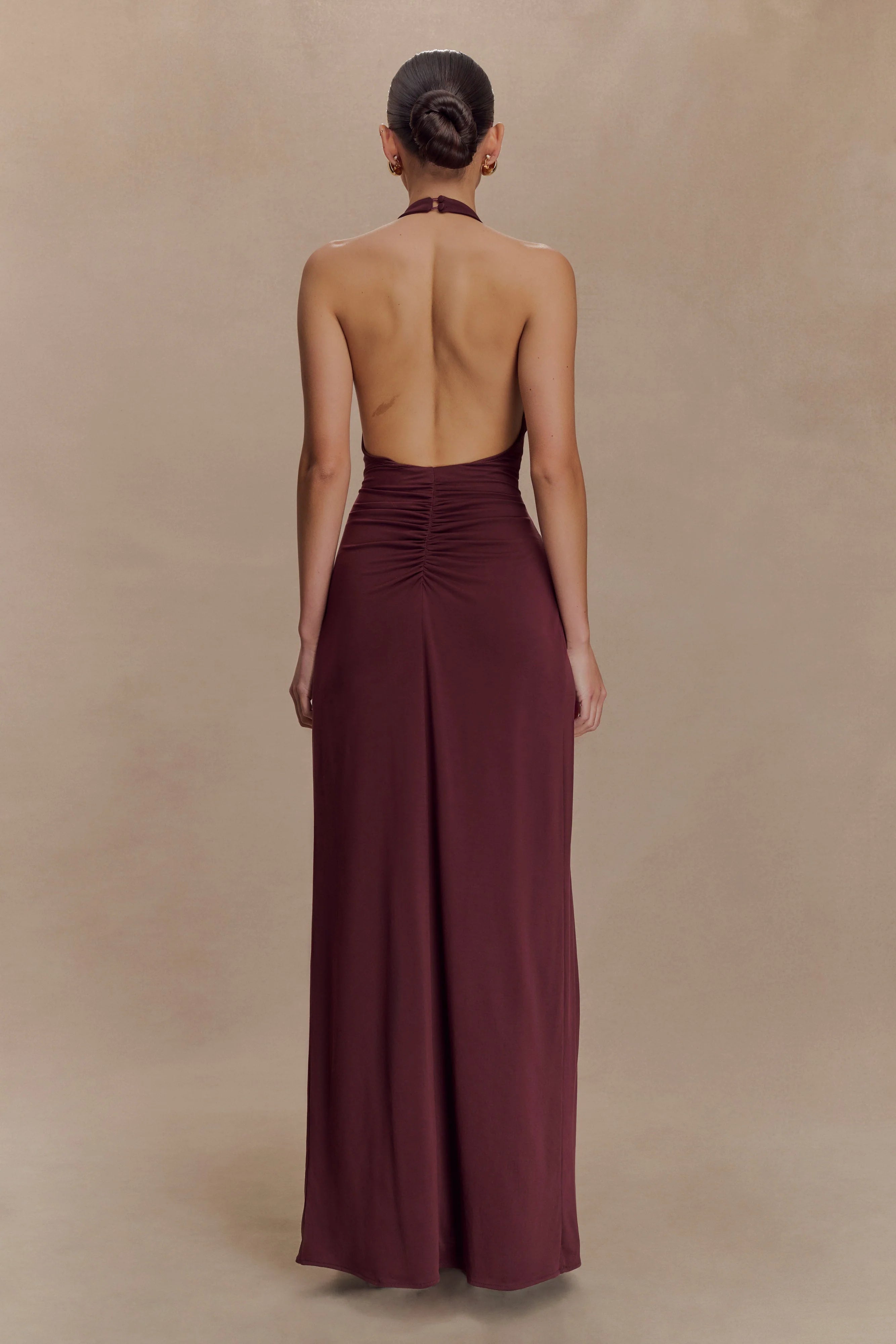 Yelena Ruched Halter Maxi Dress - Mahogany