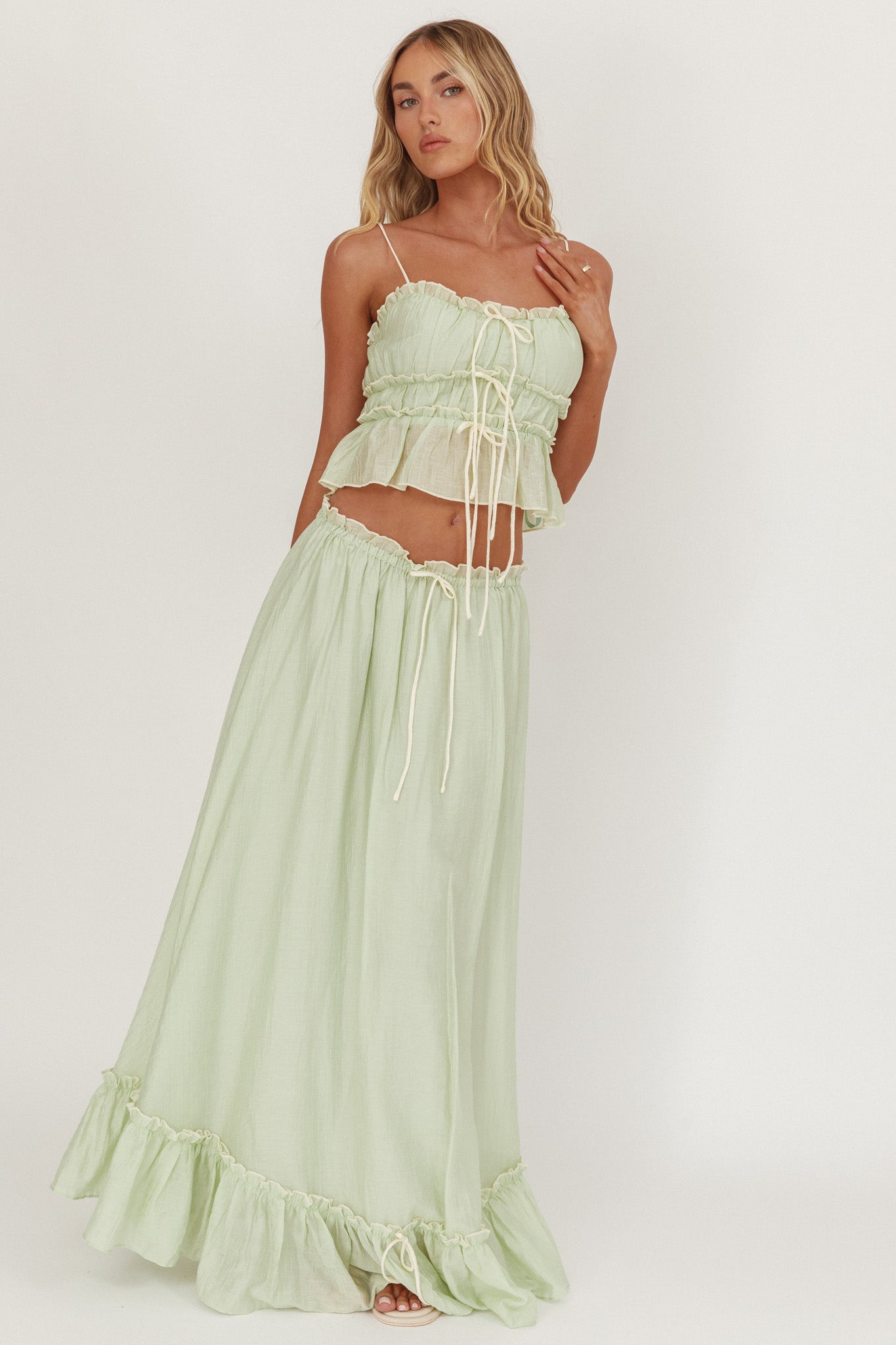 Maidens Tie Detail Overlock Top Sage