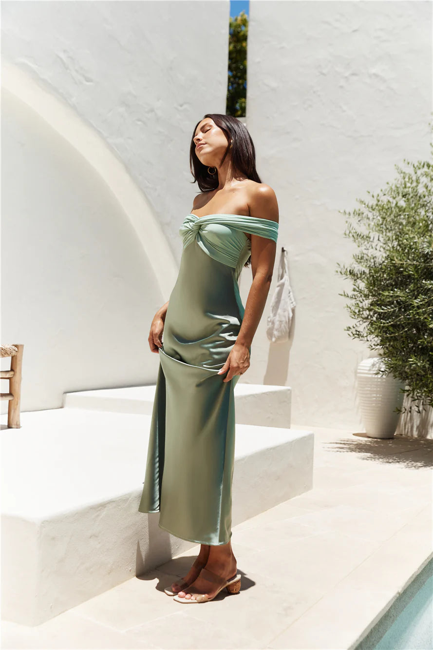 Dreamers Delight Off The Shoulder Maxi Dress Green