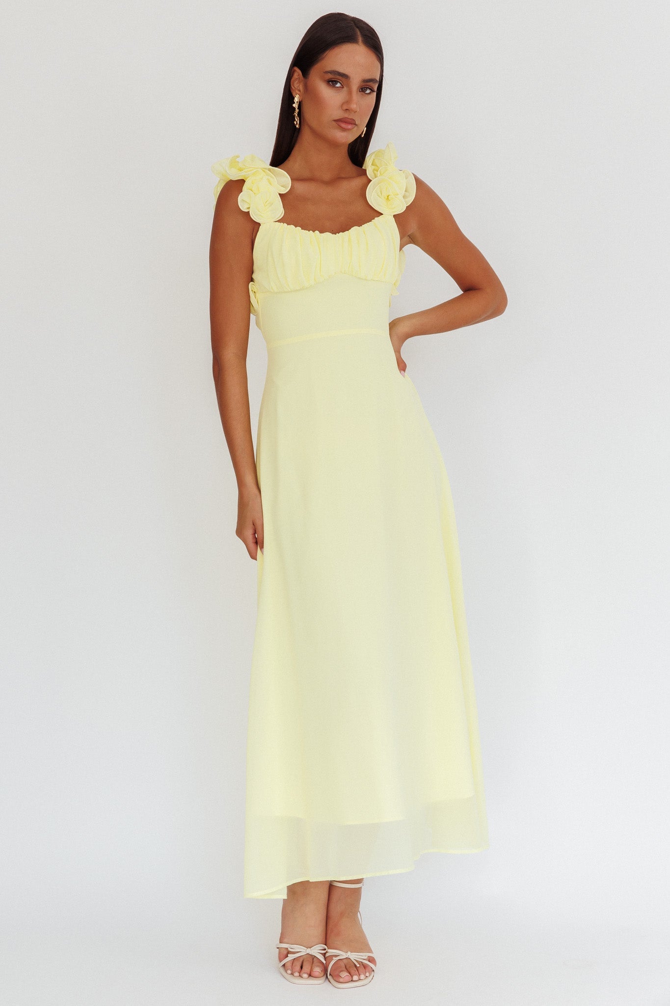 Eloquent Lace-Up Back Maxi Dress Yellow