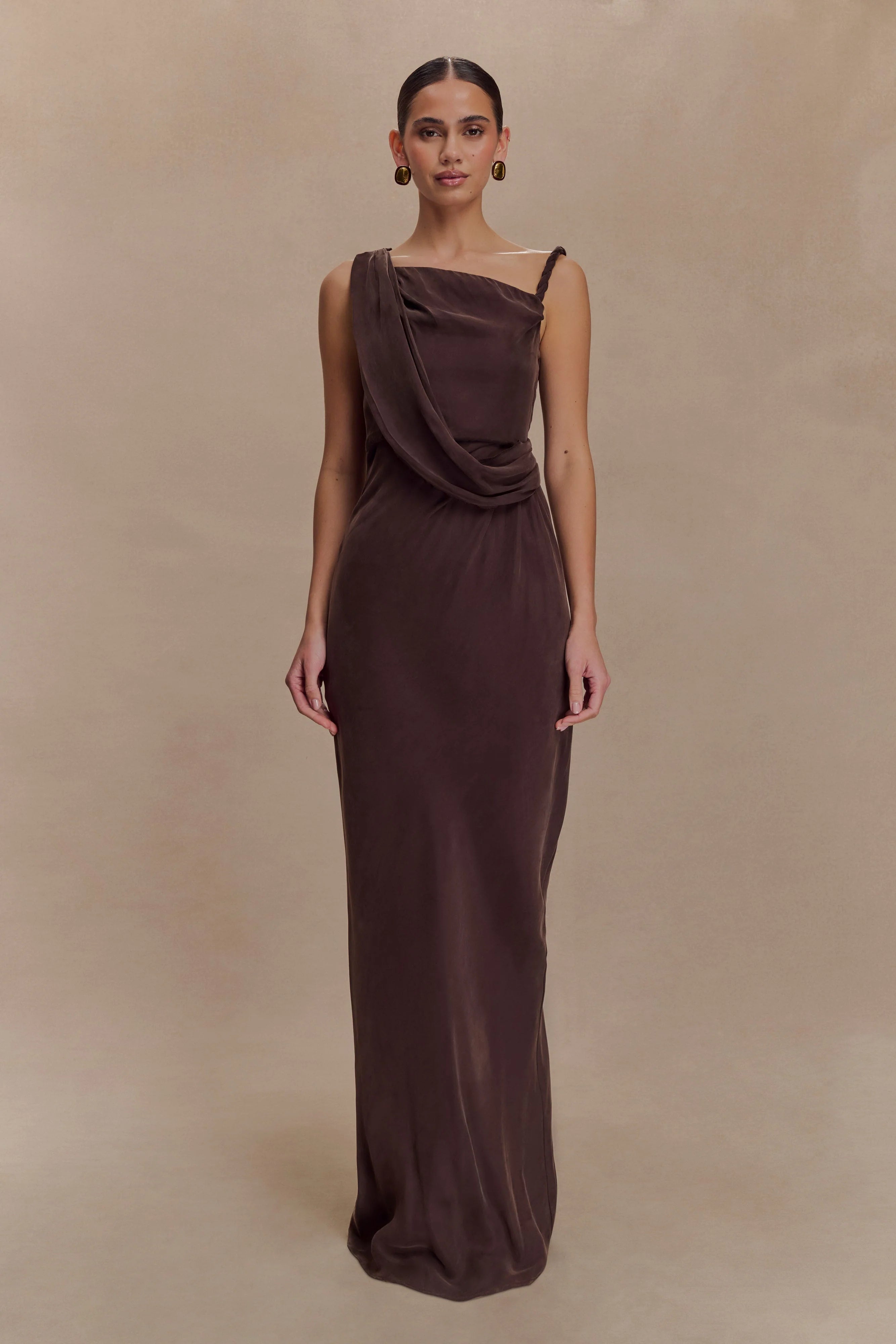 Lorieanne Draped Maxi Dress - Dark Chocolate