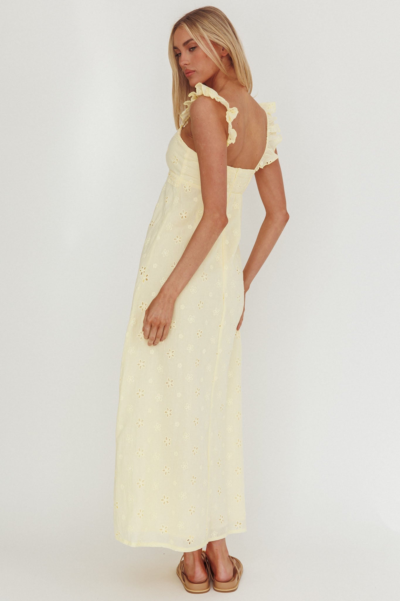 Zimmer Eyelet Frill Strap Maxi Dress Butter