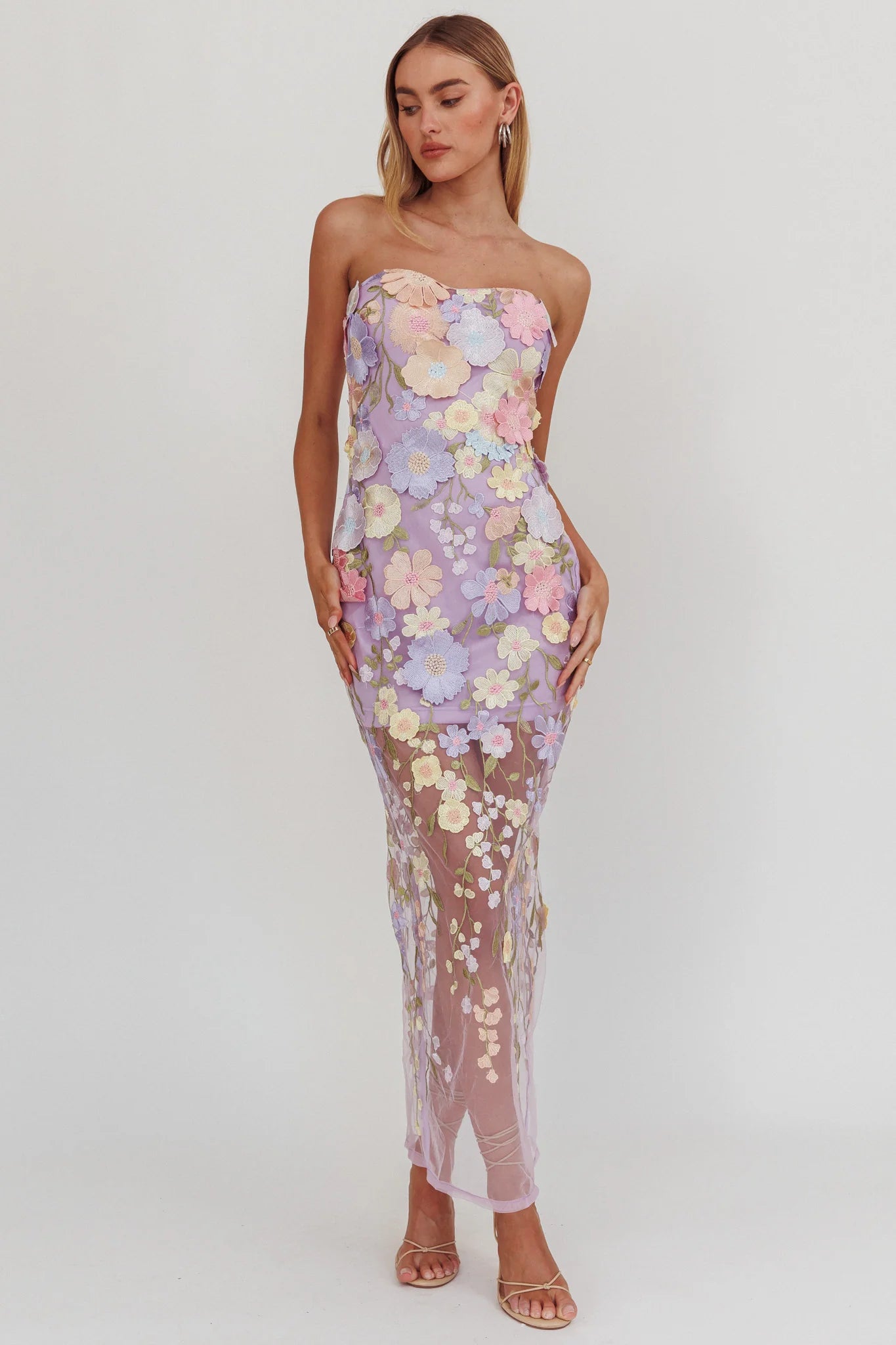 Euphoria Dream Embellished Mesh Maxi Dress Lilac