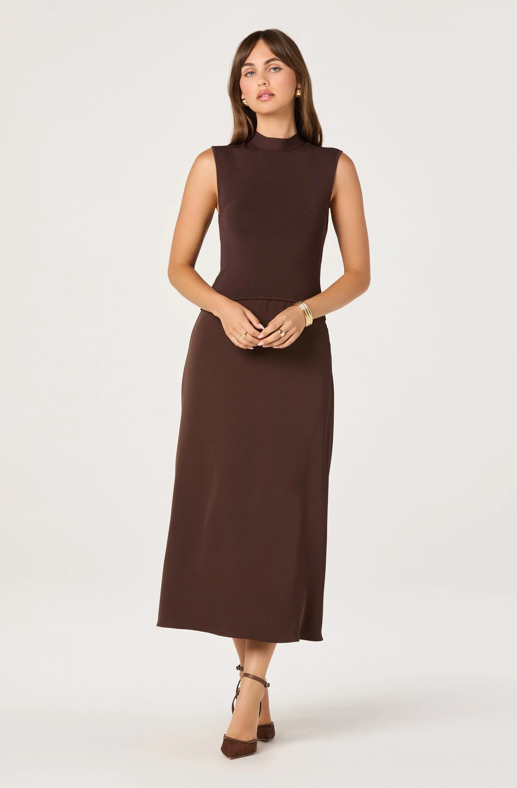 High Neck Tie-Back Midi Dress