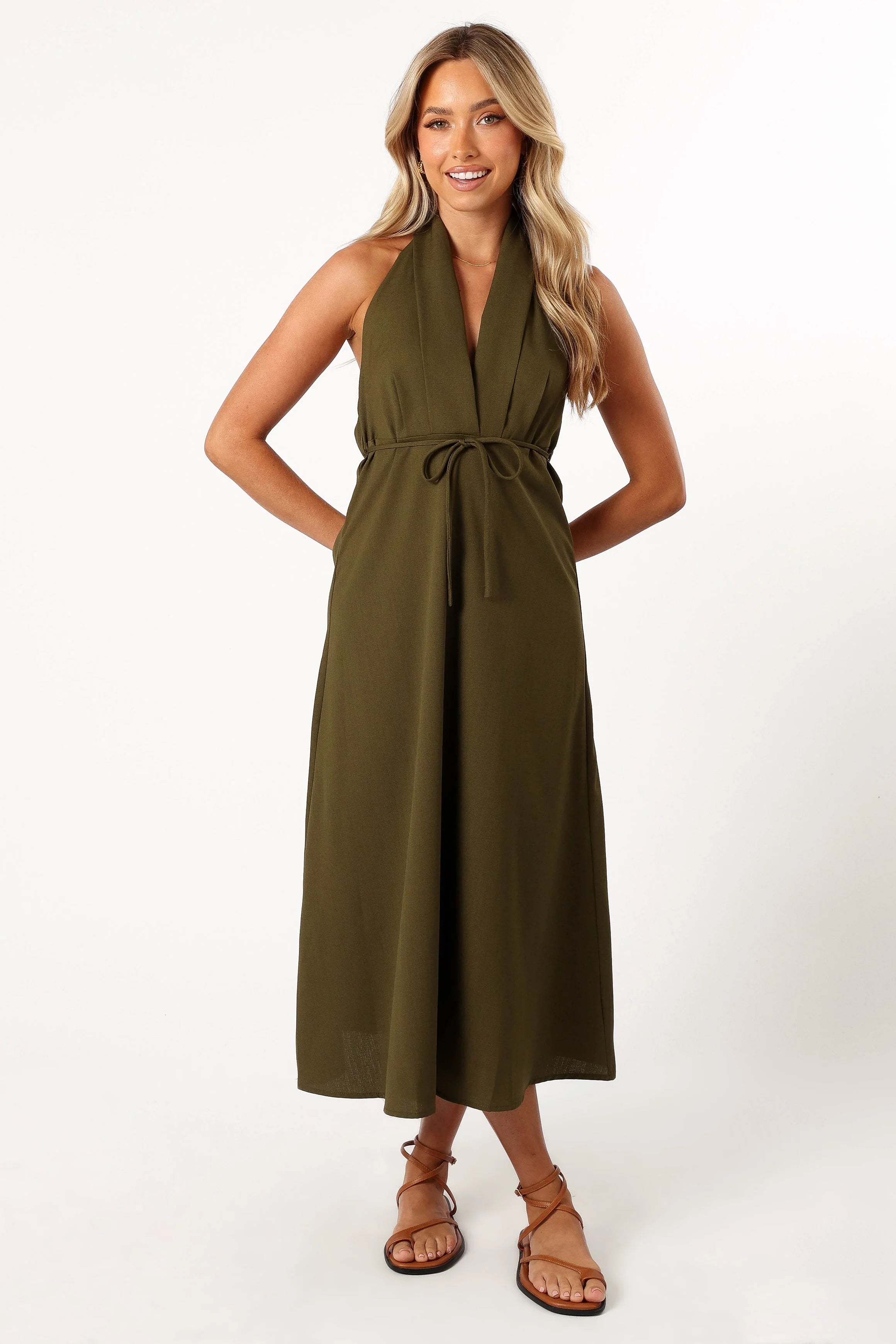 Ivy Halterneck Midi Dress - Olive