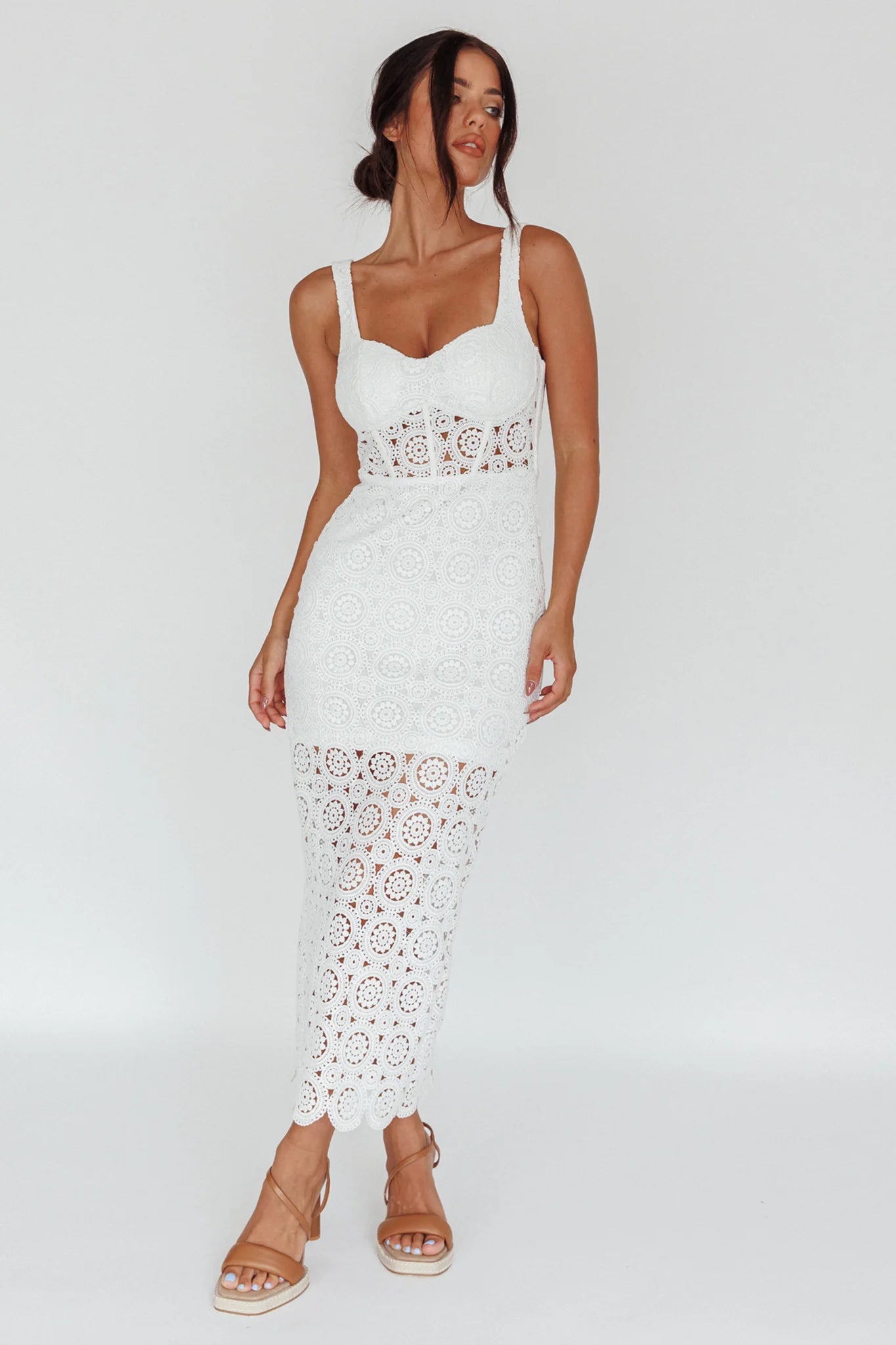 Milano Crochet Lace Midi Dress White