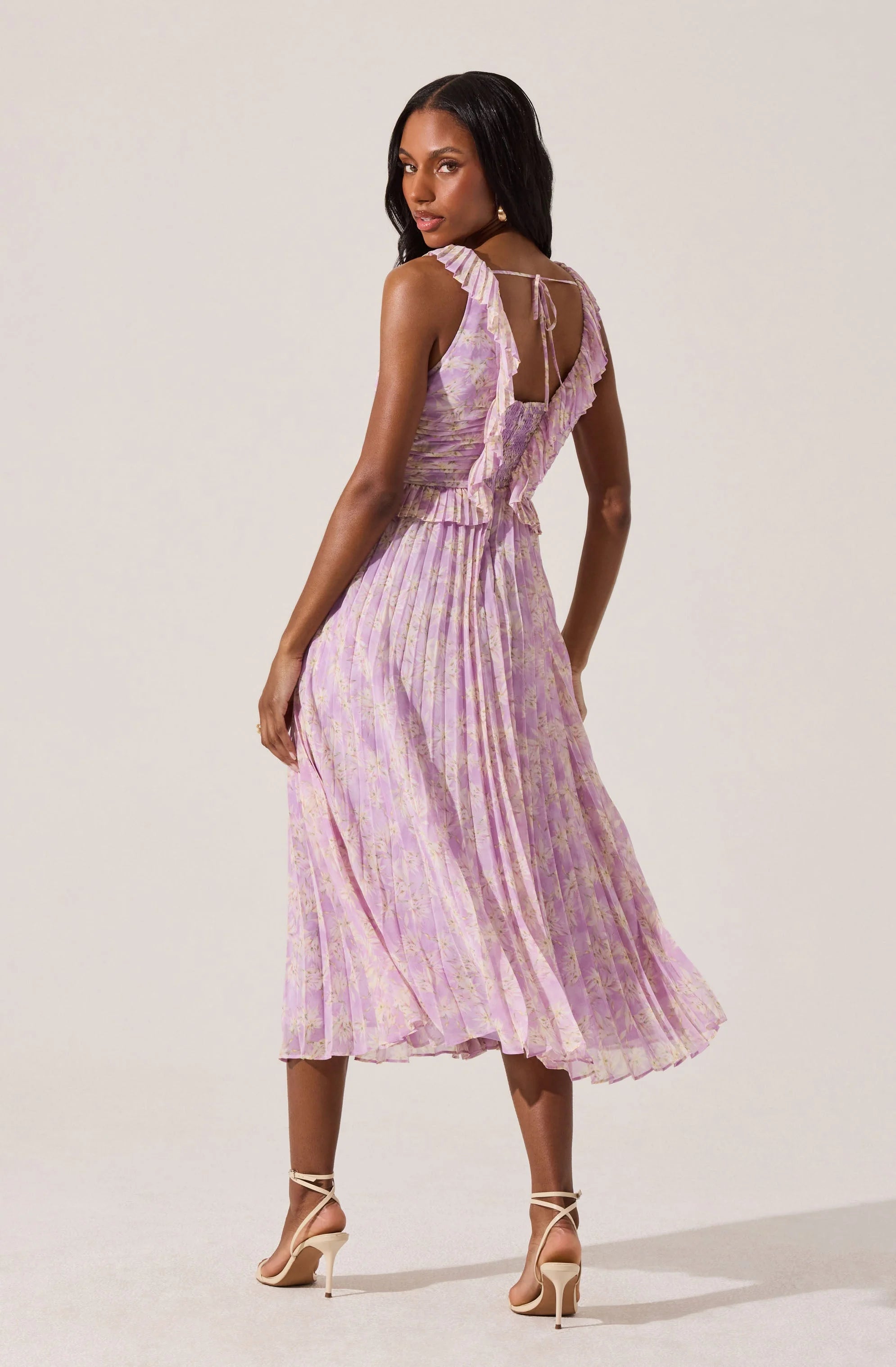 Floral Ruffle Pleated Midi Dress