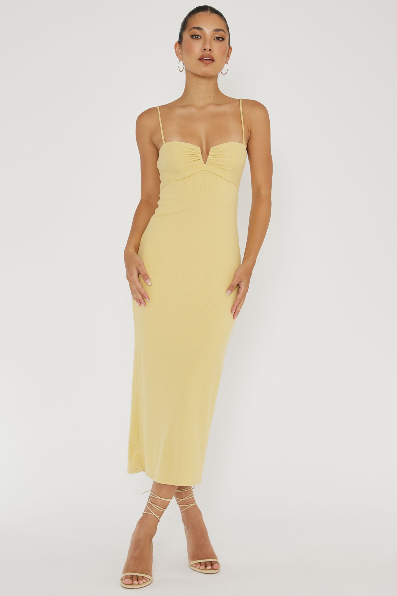 Namrata Twist Back Ribbed Midi Dress Lemon
