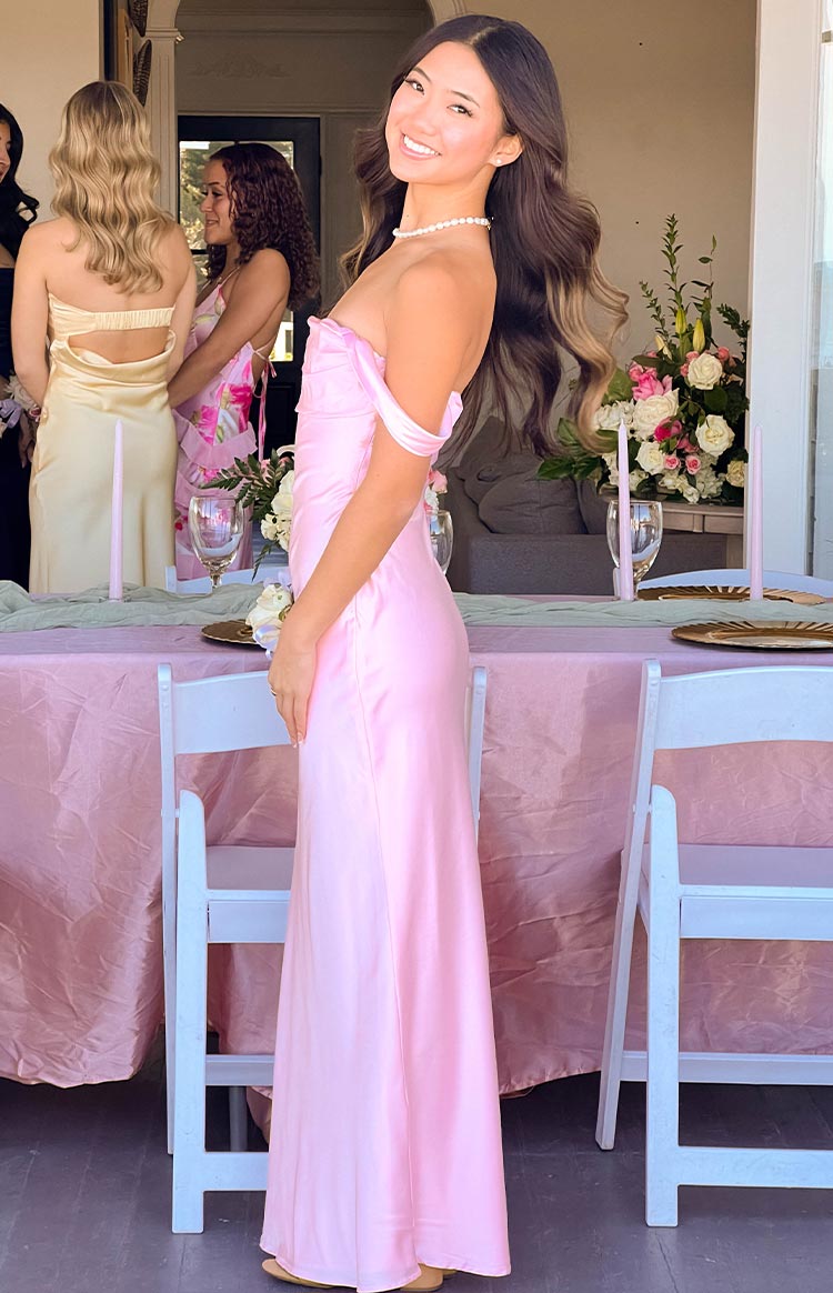 Ella Light Pink Off Shoulder Formal Maxi Dress