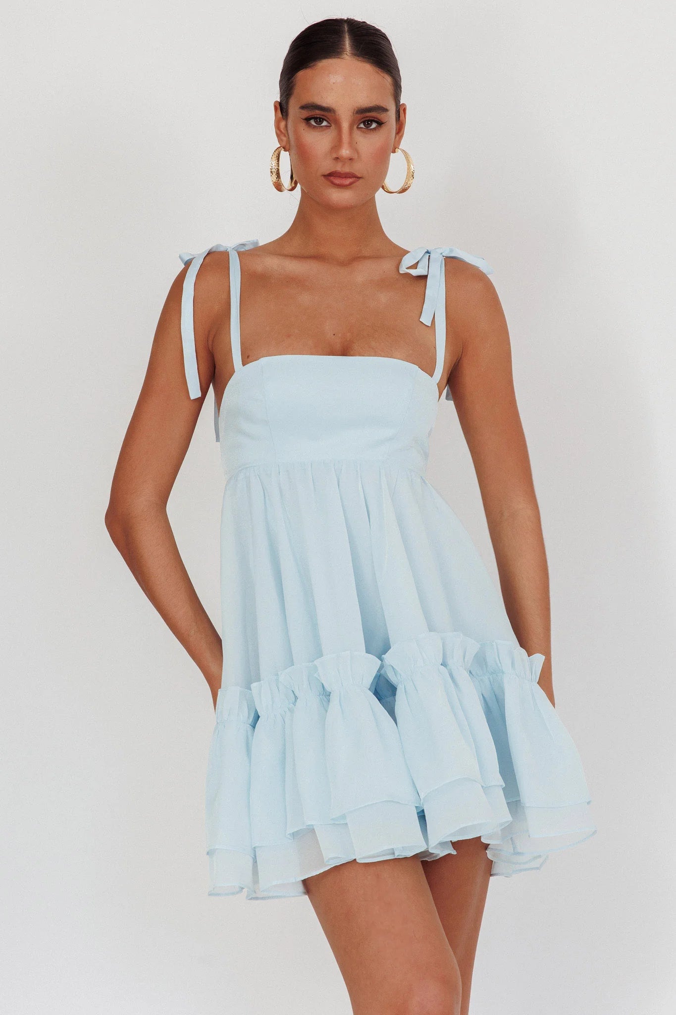 Dream Chaser Frill Hem Babydoll Dress Blue