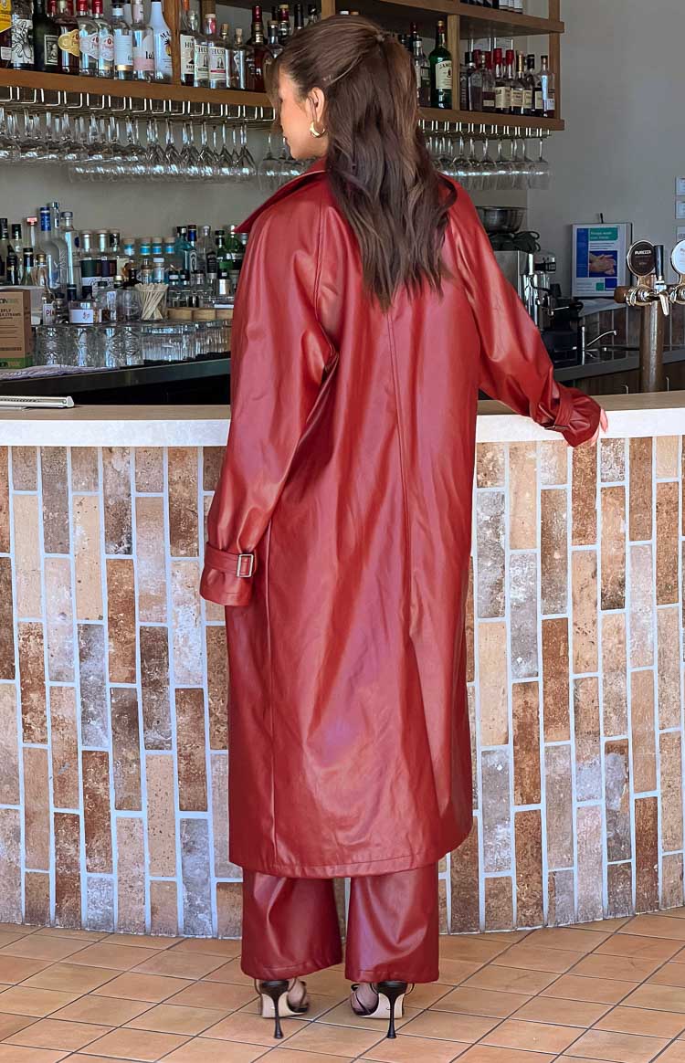Finn Red PU Trench Coat