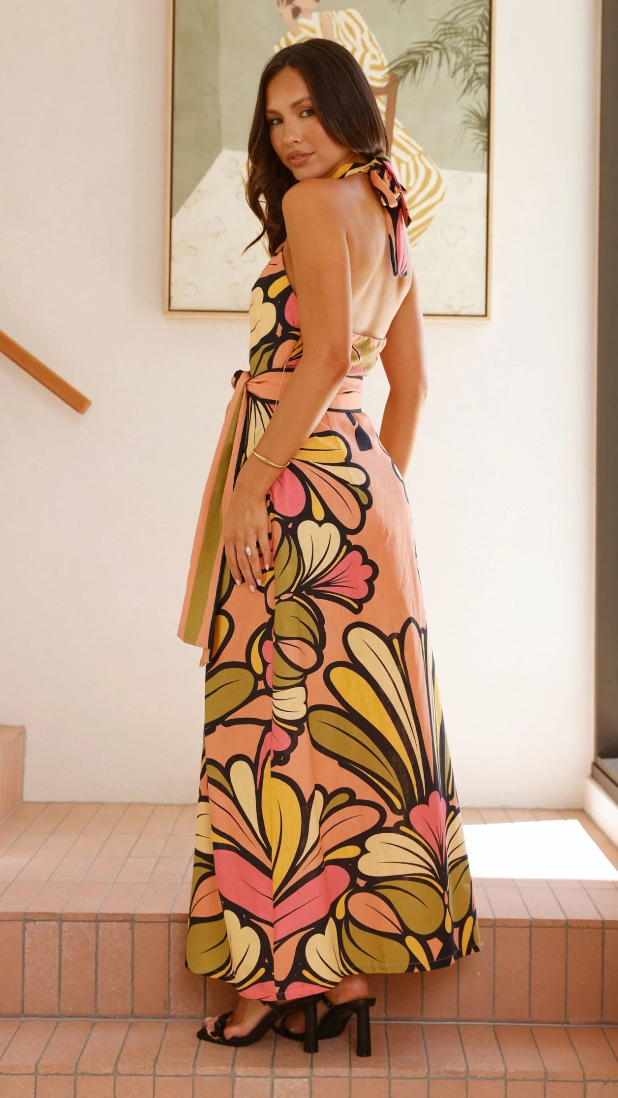 Portugal Twist Halter Maxi Dress - Melon