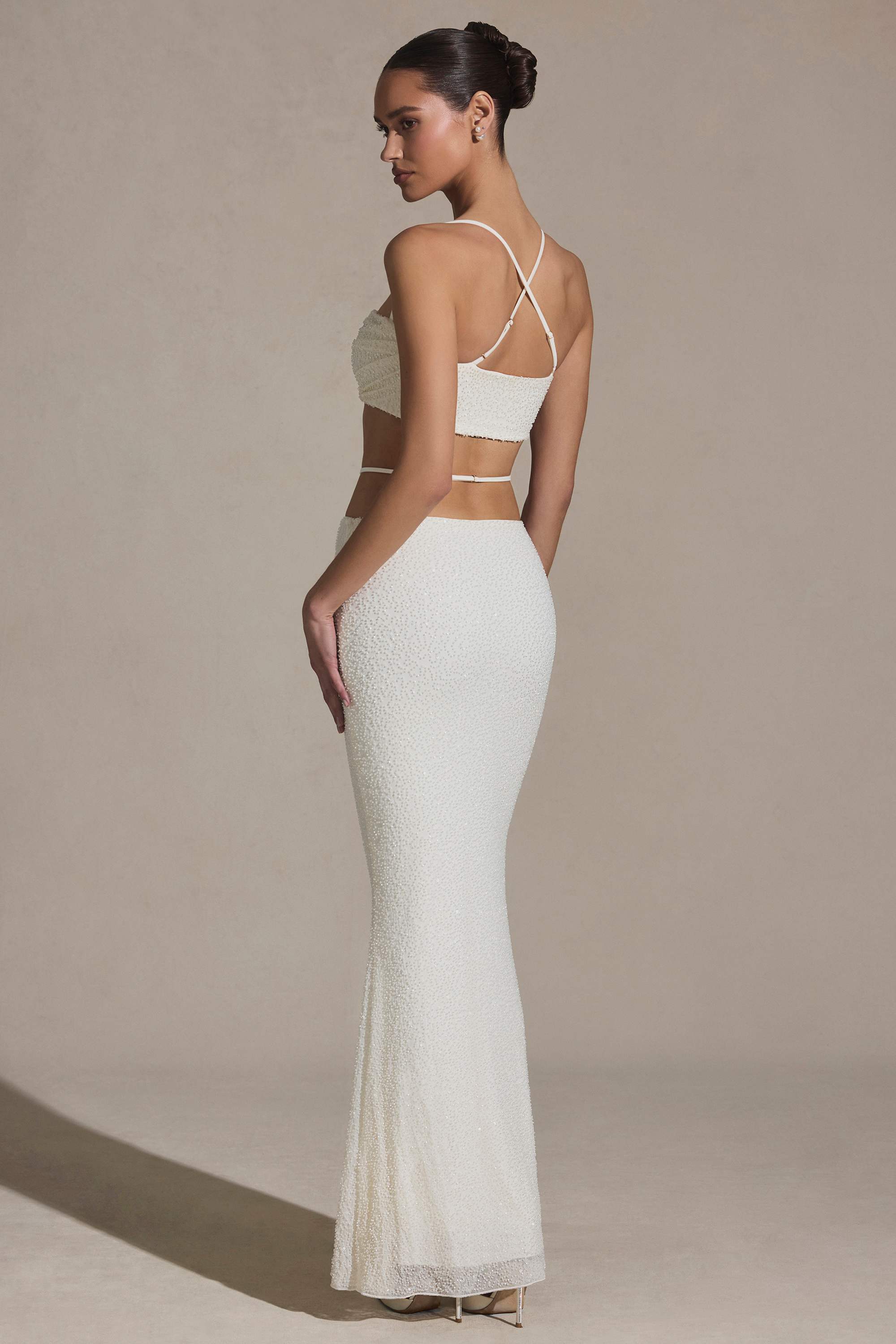 Sardinia-Embellished Strappy Maxi Skirt in White
