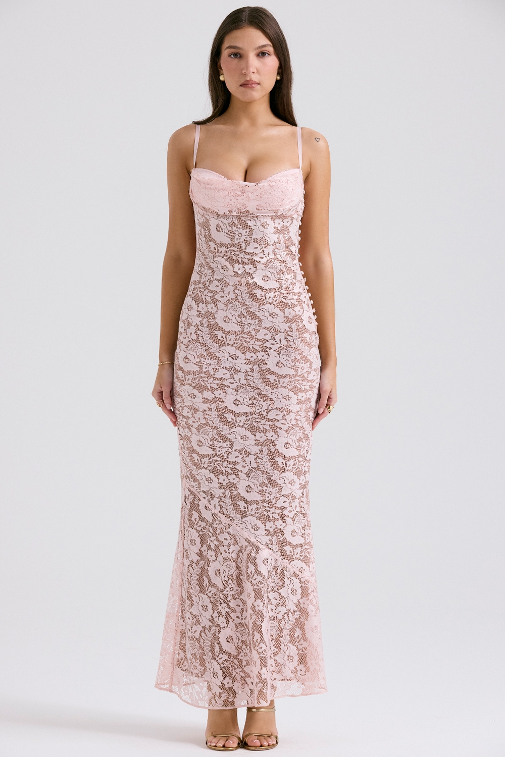 Azzurra-Rose Pink Lace Godet Gown