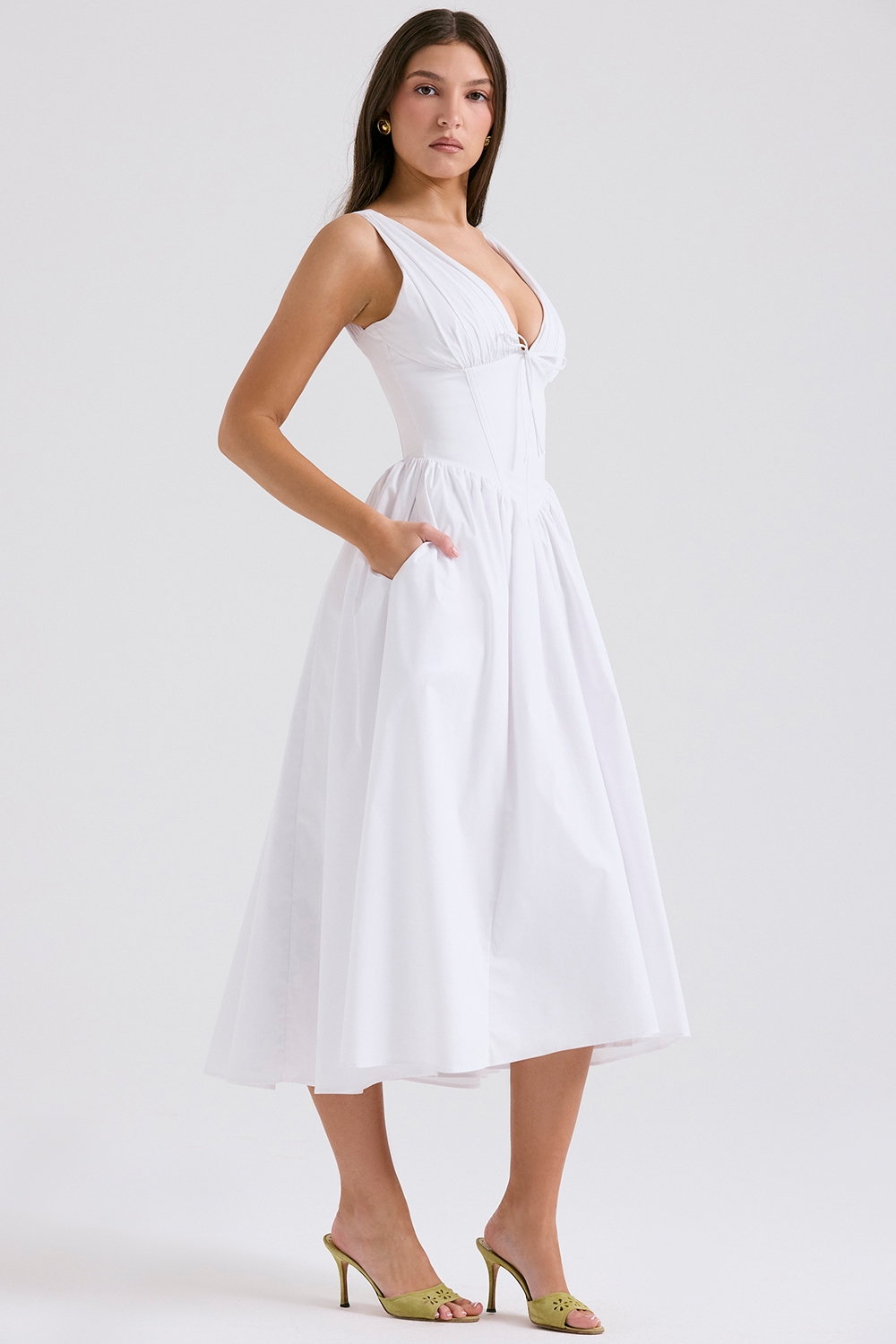 Emmelina-White Cotton Corset Sundress