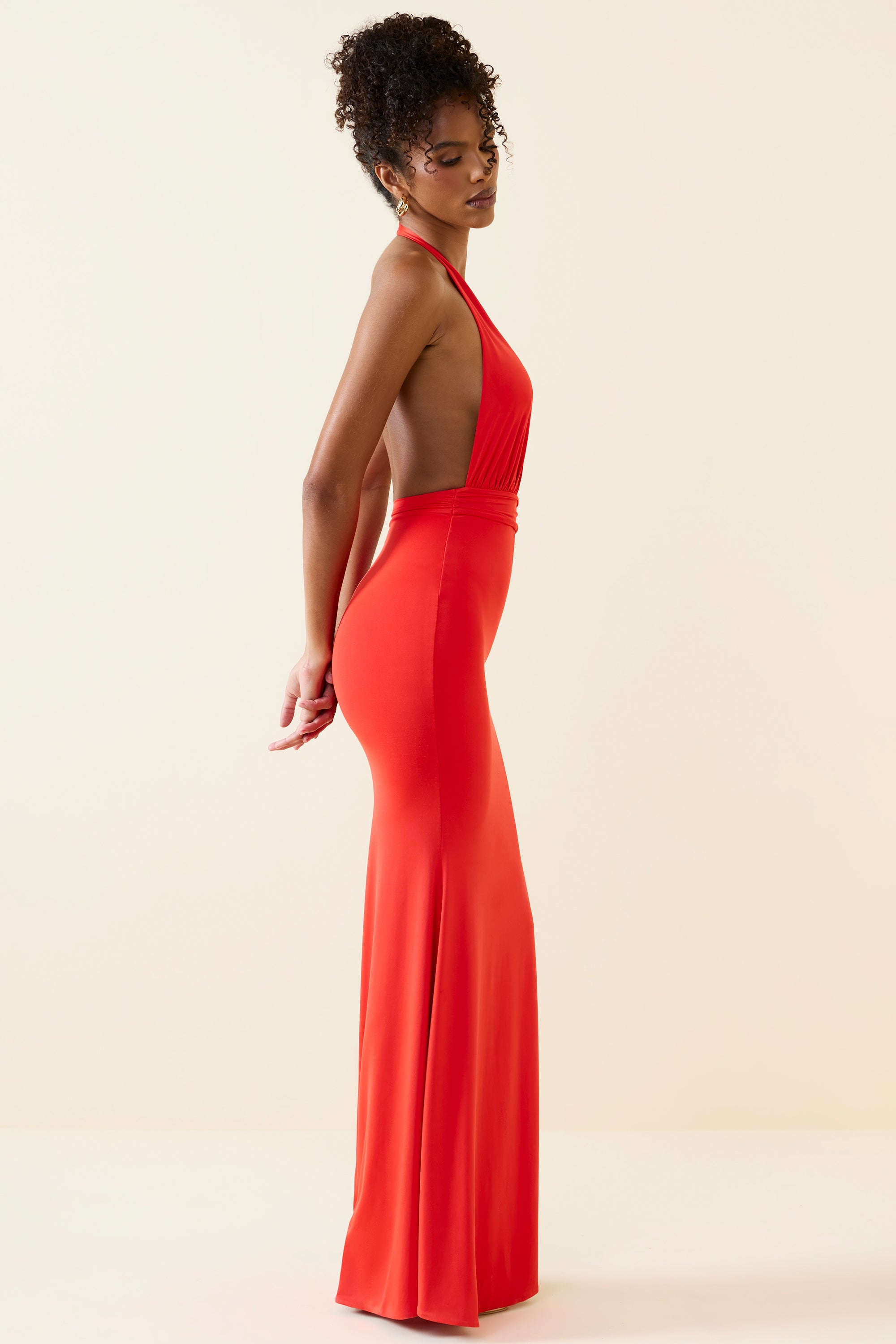 Xenia-Halterneck Cut-Out Maxi Dress in Scarlet