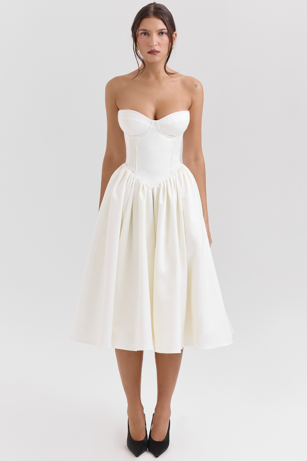 Coco-Vintage Ivory Satin Midi Dress