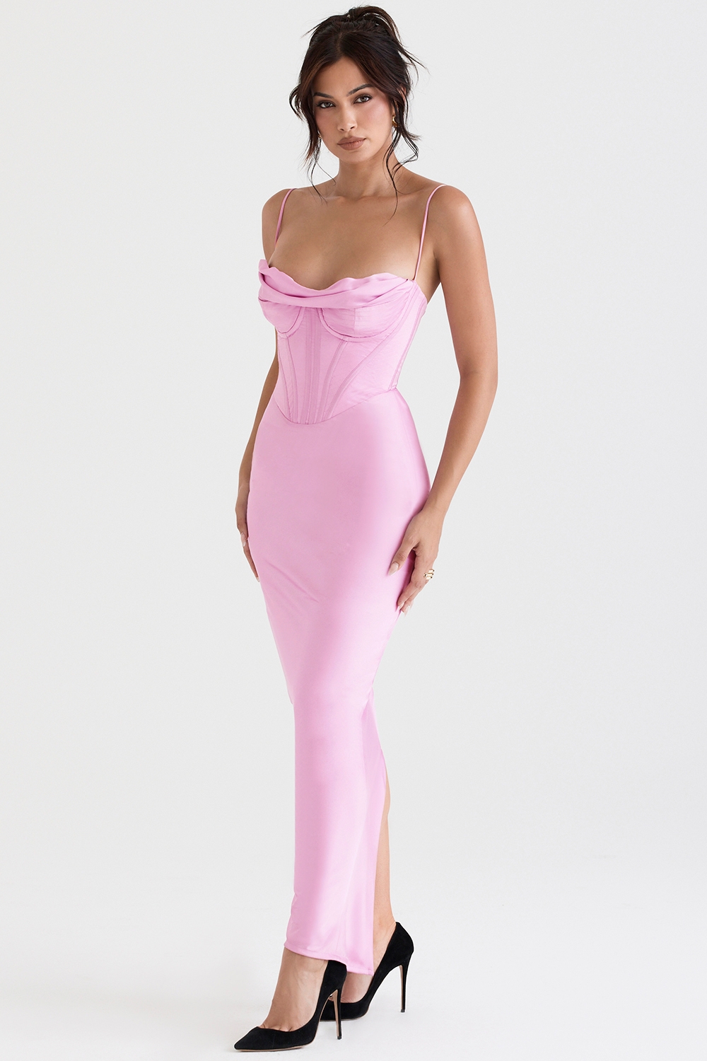 Charmaine-Pink Corset Maxi Dress