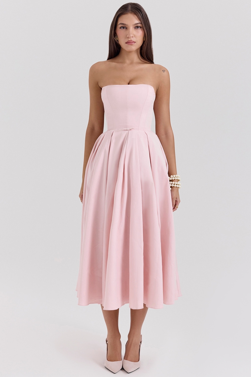 Contessa-Parisian Pink Strapless Corset Midi Dress