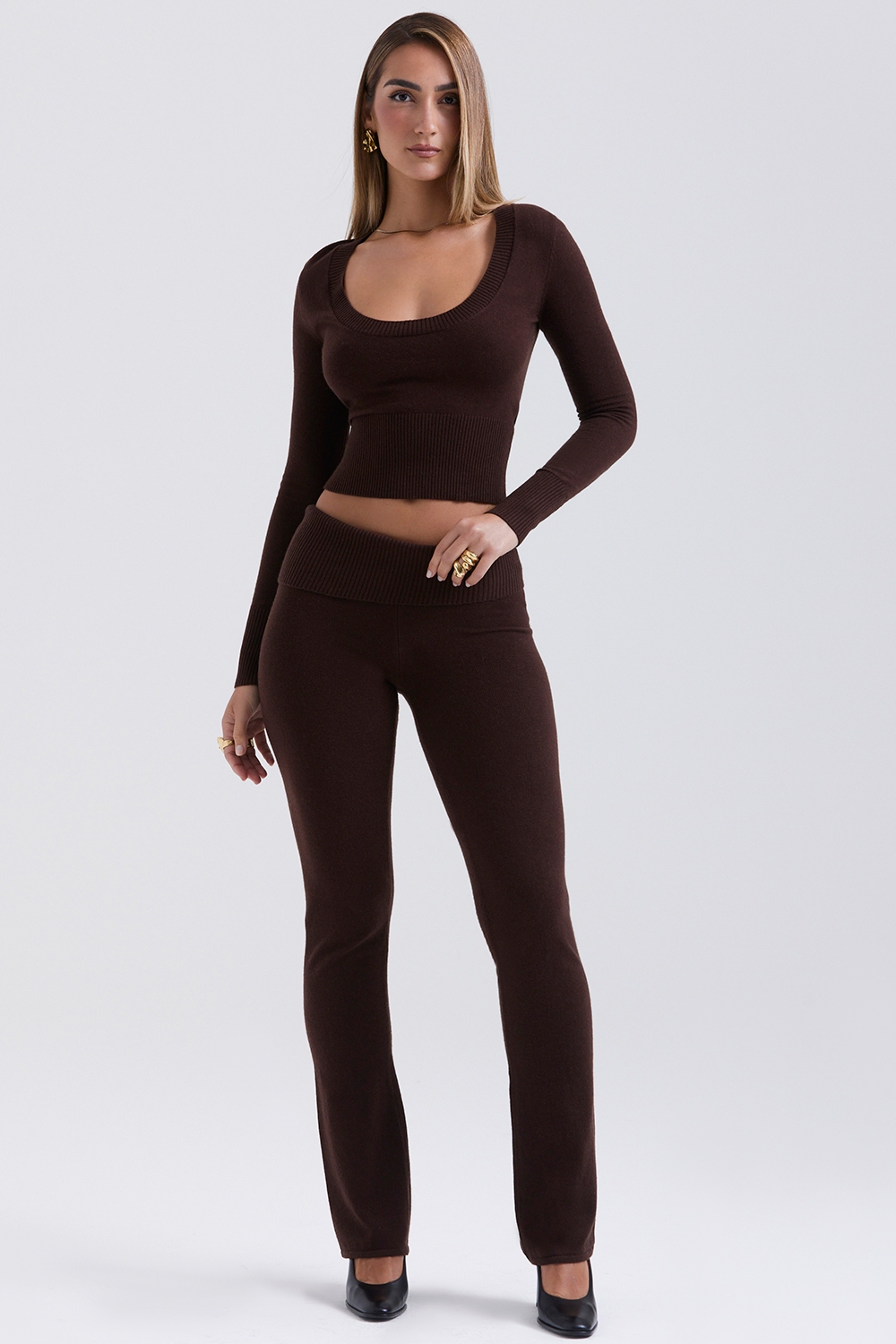 Ama-Chocolate Cashmere Blend Trousers - SALE