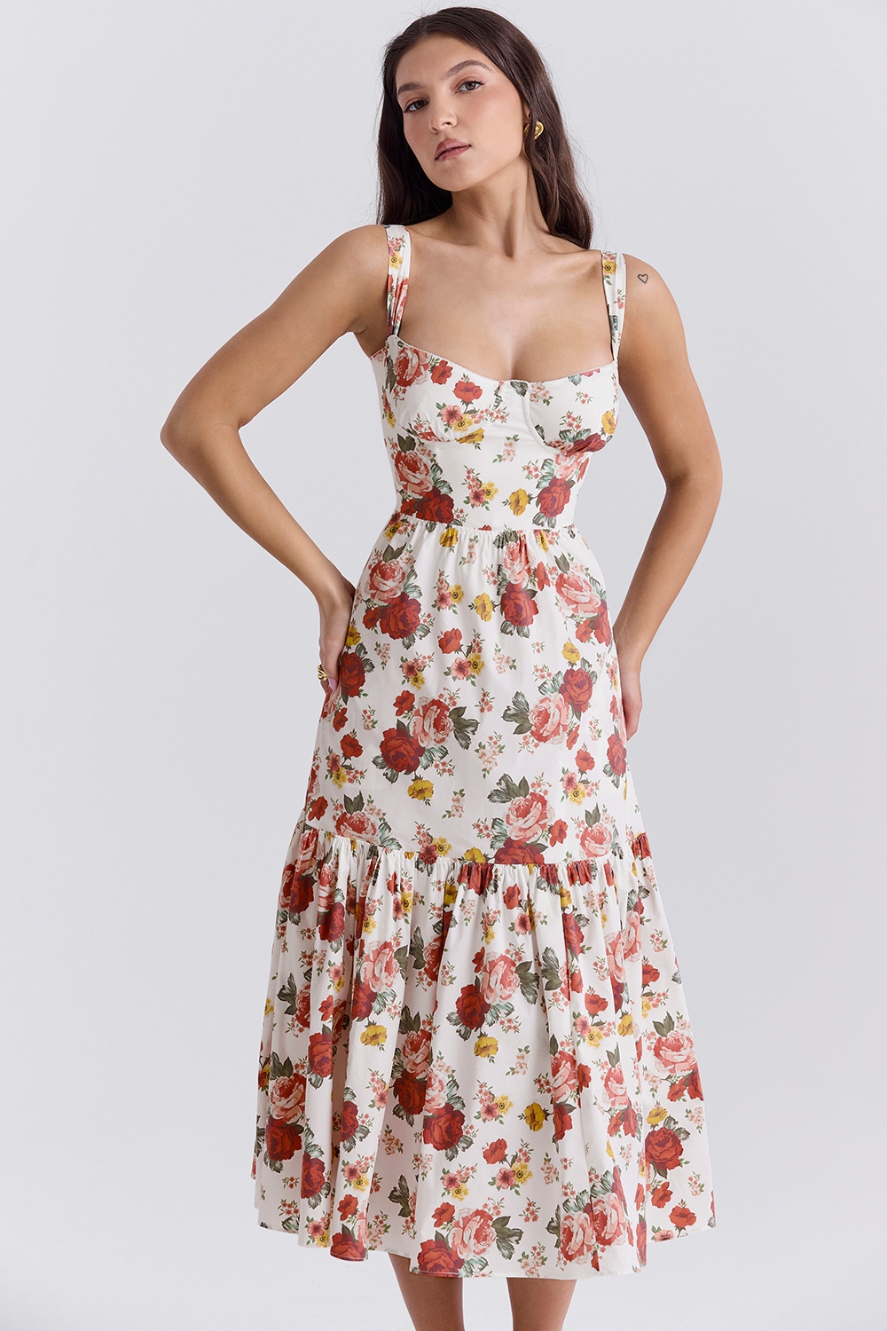 Elia-Italian Rose Print Cotton Midi Sundress