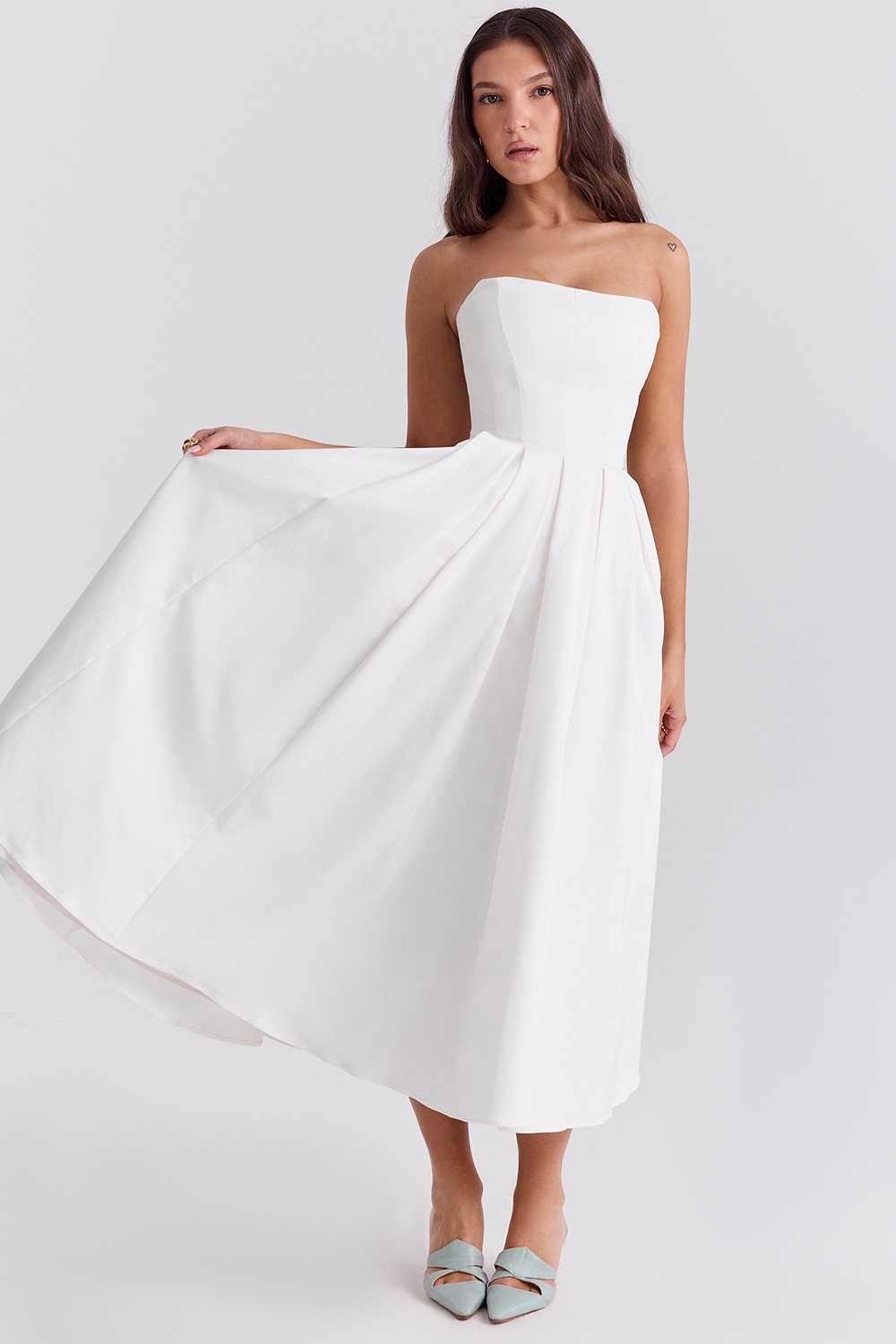 Audrey-White Strapless Midi Sundress