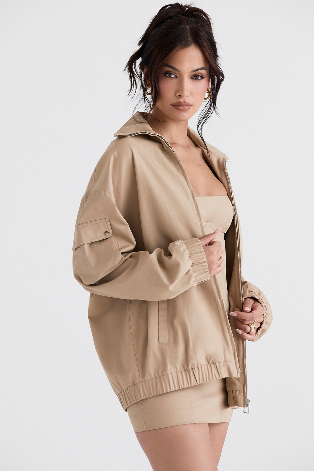 Cami-Taupe Oversized Track Jacket