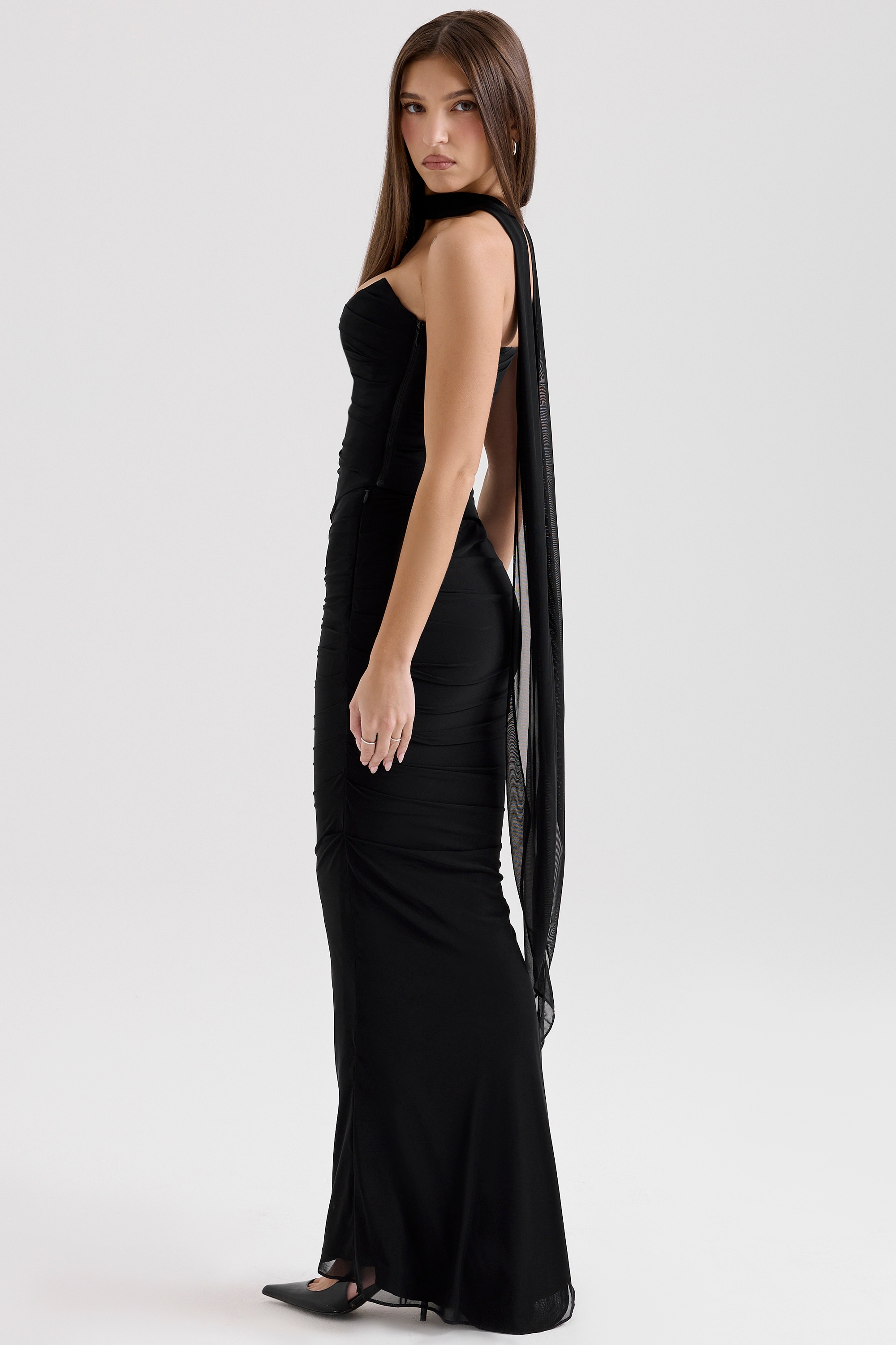 Hallie-Black Strapless Corset with Neck Scarf
