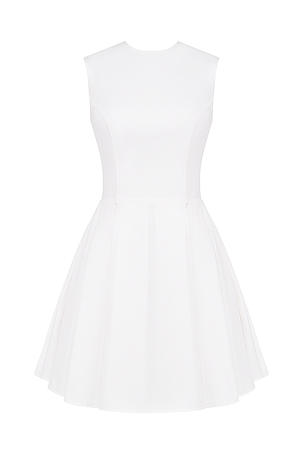 Claretta-White Pleated Cotton Mini Dress
