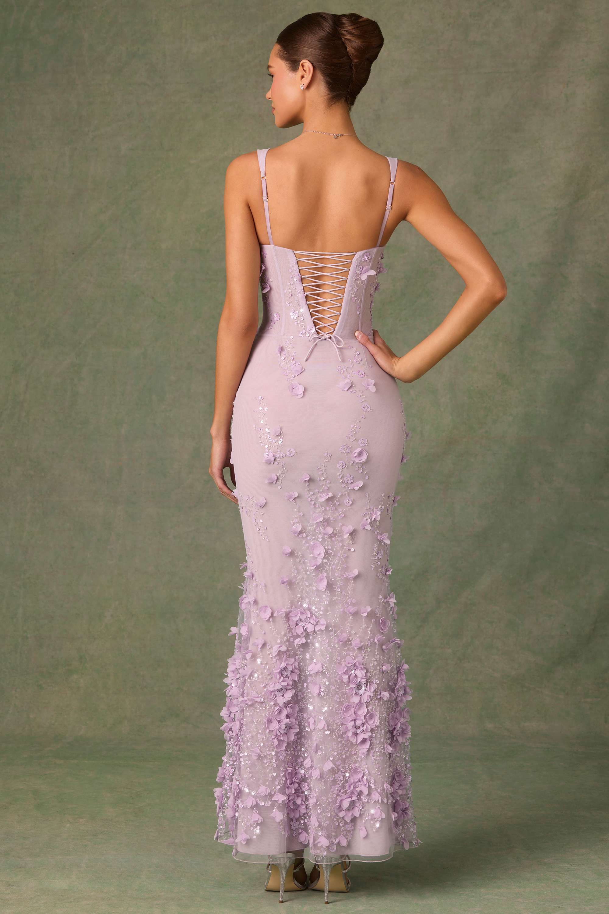 Vasanta-Embellished Fishtail Corset Gown in Lilac