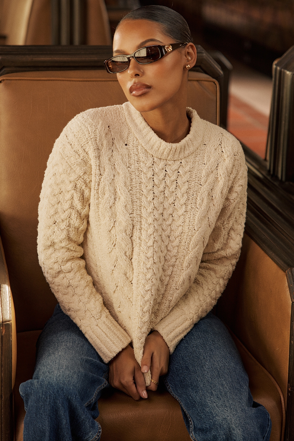 Jasper-Cream Chunky Cable Knit Sweater - SALE