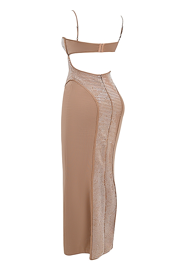 Bonita-Cafe Au Lait Sequin Maxi Dress