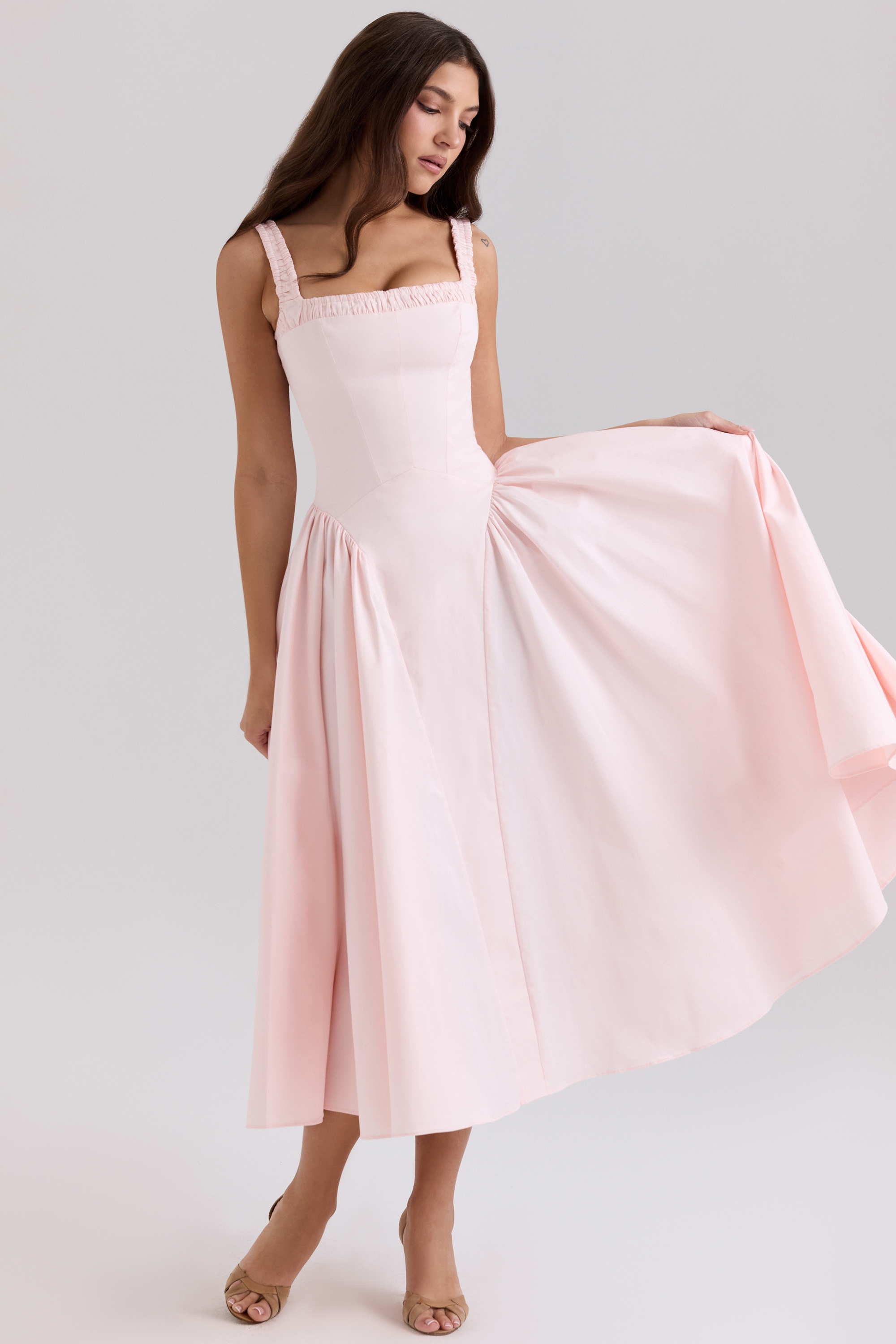 Dorothy-Rose Pink Stretch Cotton Midi Sundress