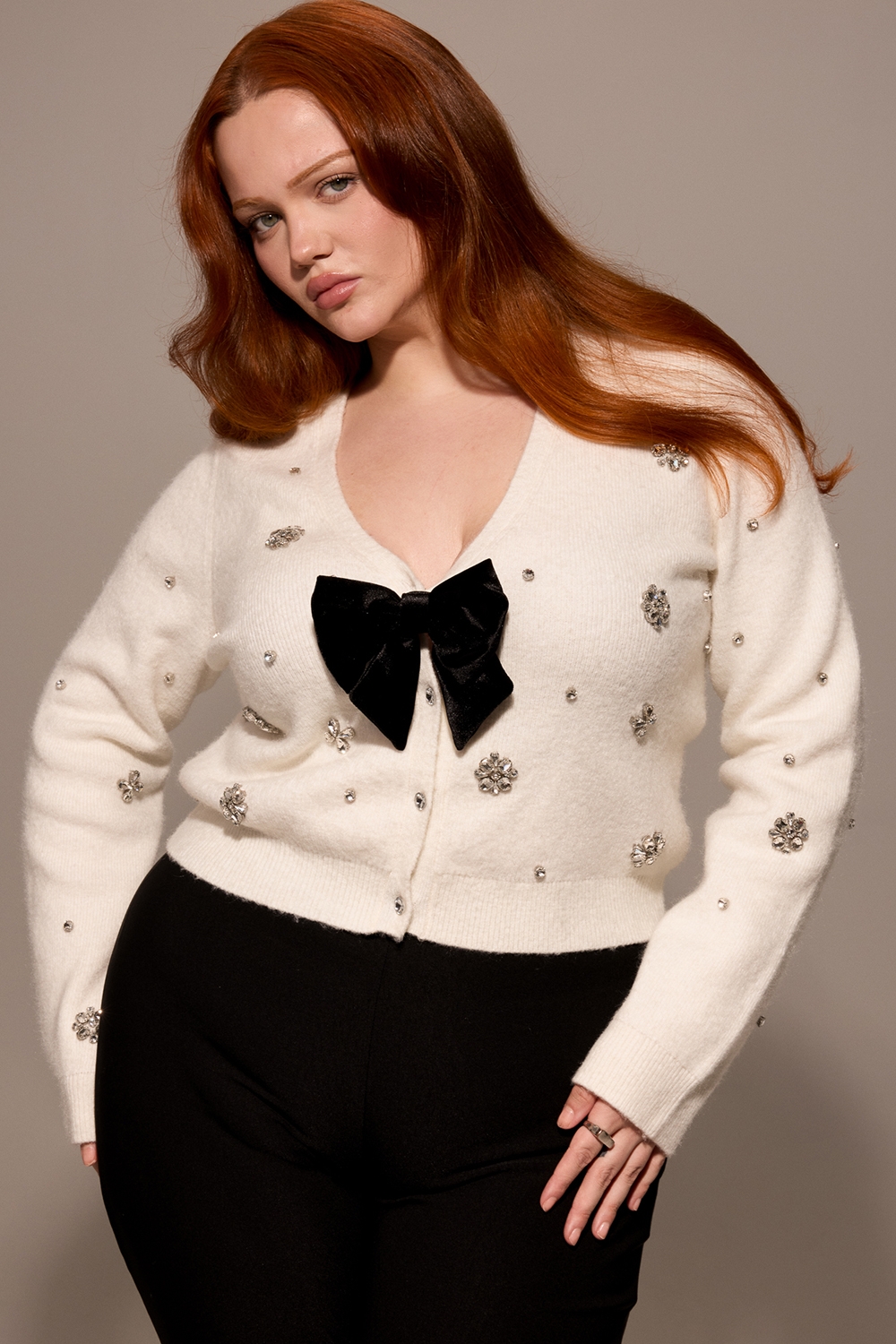 Beaubella-Ivory Soft Mohair Embellished Cardigan