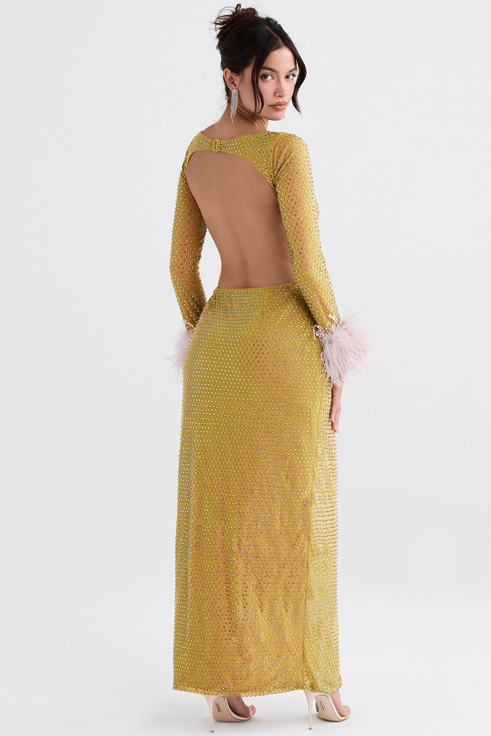 Gina-Chartreuse Crystallised Maxi Dress