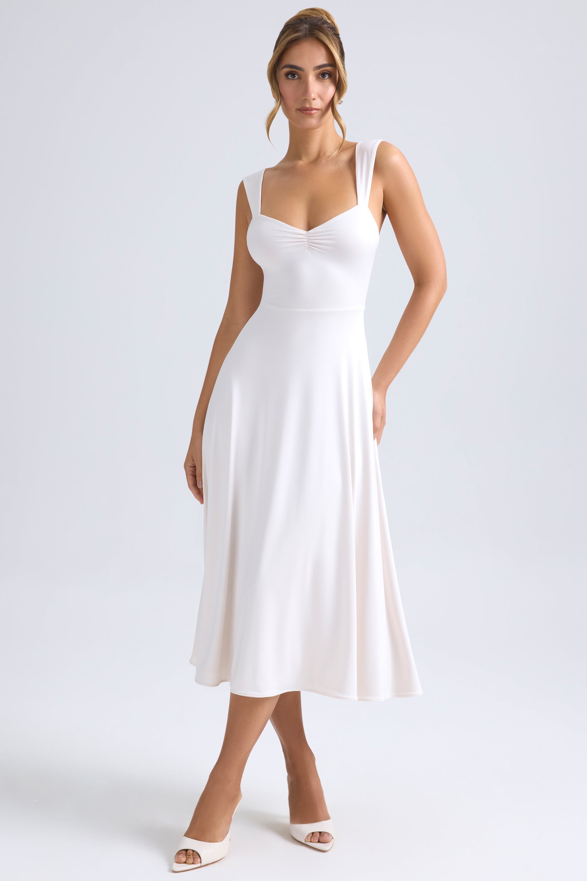 Thandie-Sweetheart-Neck Ruched Midaxi Dress in Ivory