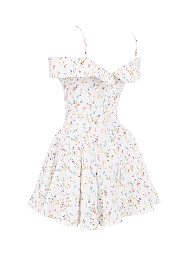 Elida-White Posy Print Corset Mini Dress